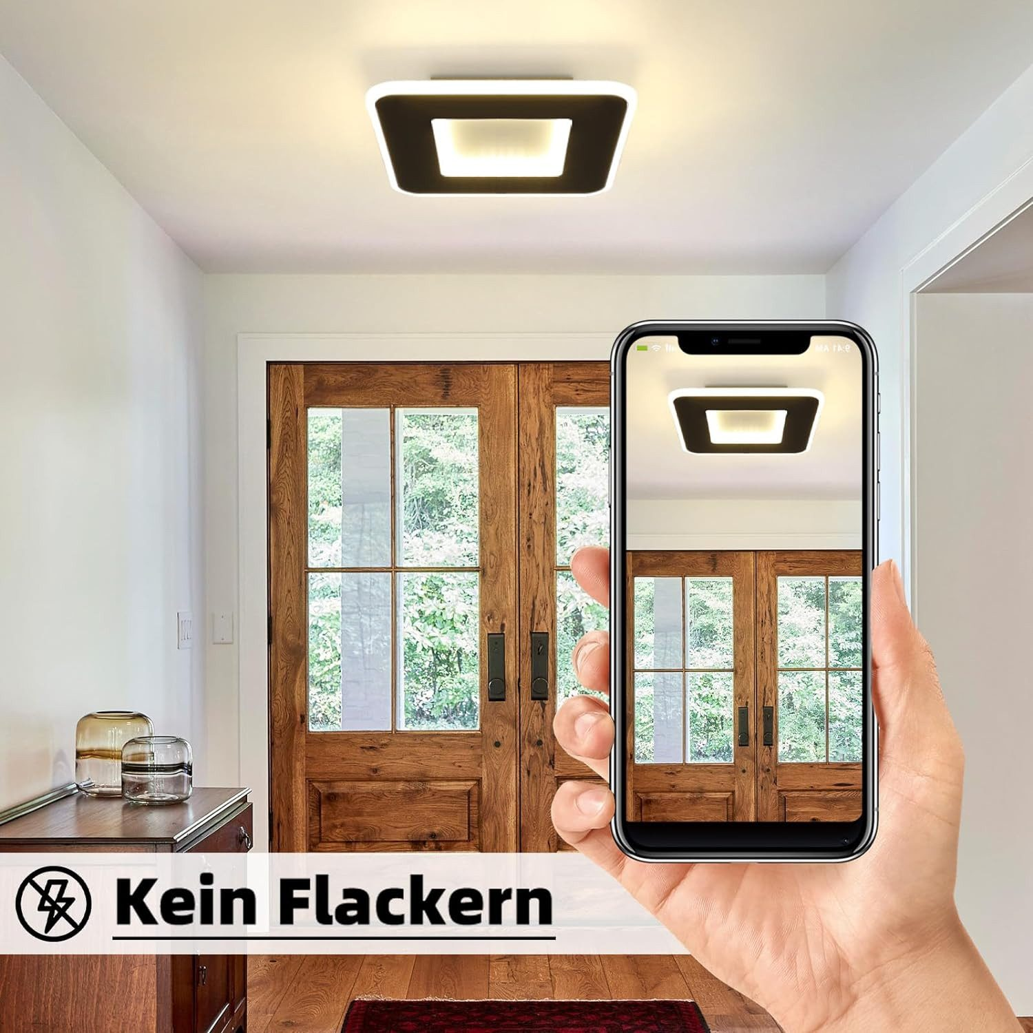 Una plafoniera con un telefono che mostra la luce in una stanza.