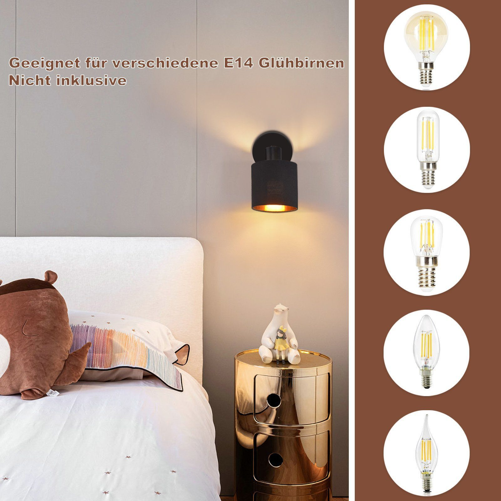 Applique con opzioni di lampadine. Sono mostrate lampadine accanto a una lampada nera.