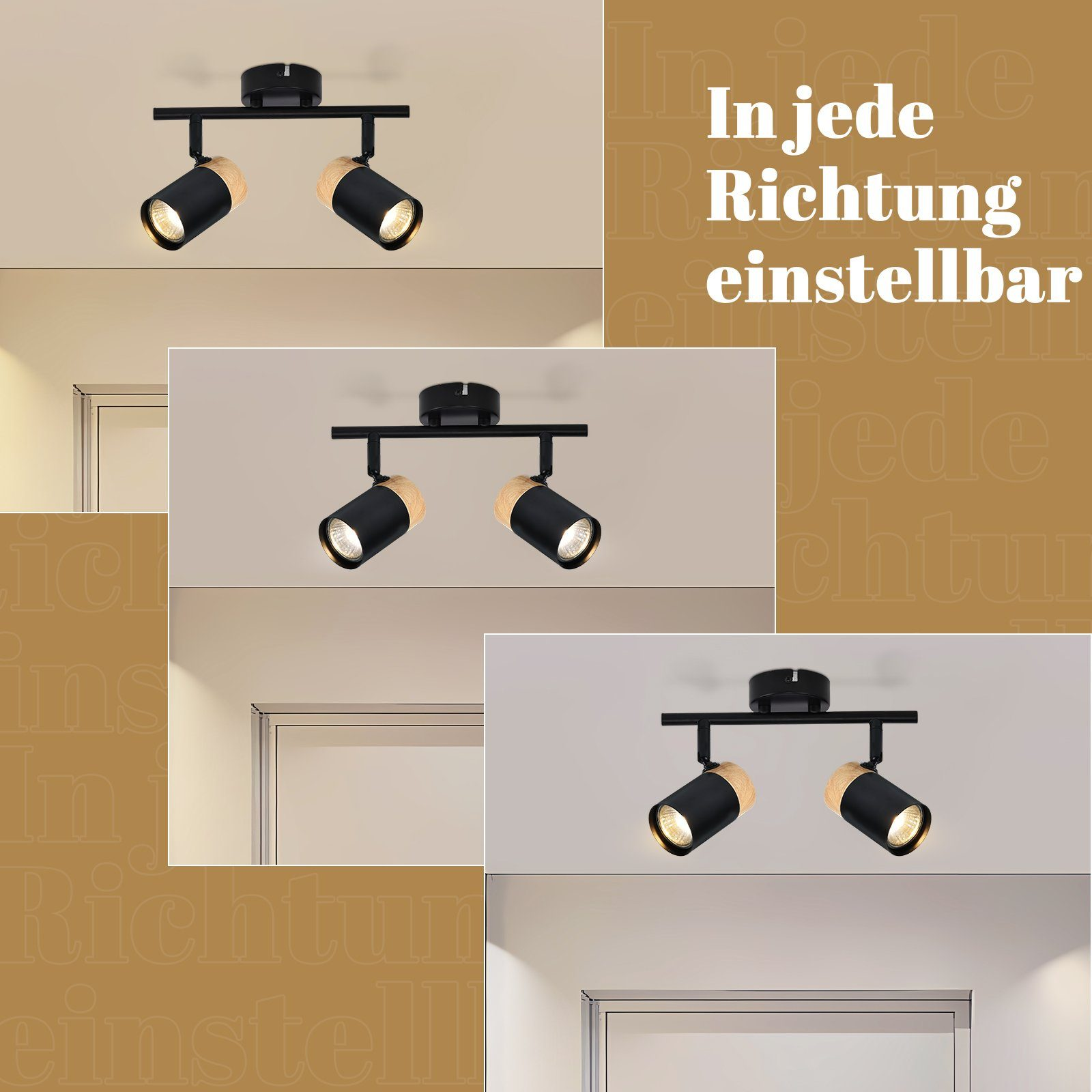 Luci a soffitto con faretti orientabili.