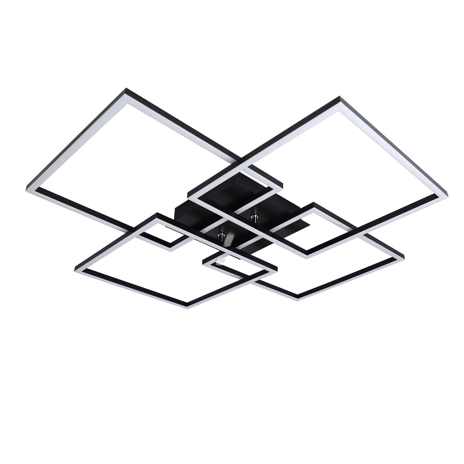 Lampada da soffitto moderna con un complesso design quadrato, con elementi bianchi e neri.