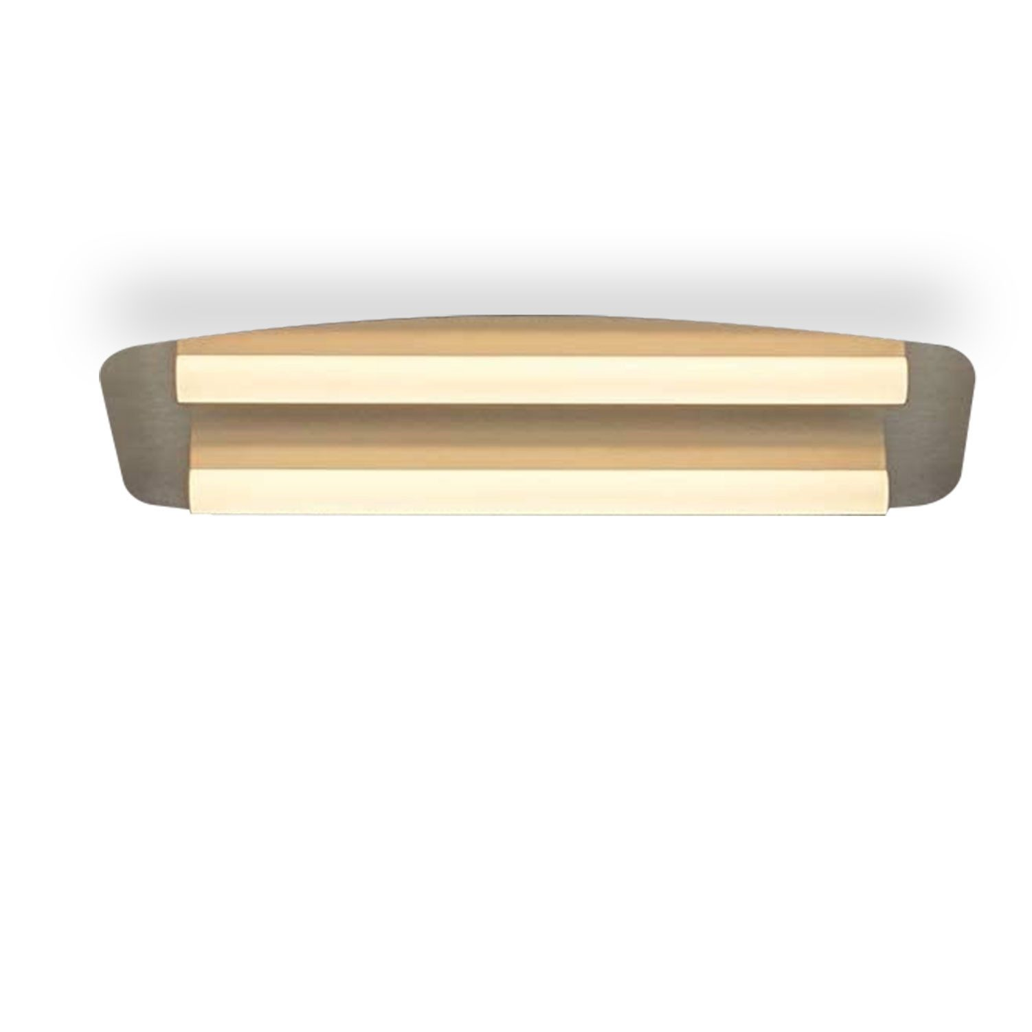 Una mensola in legno a due livelli. È rettangolare con angoli arrotondati e su sfondo bianco.