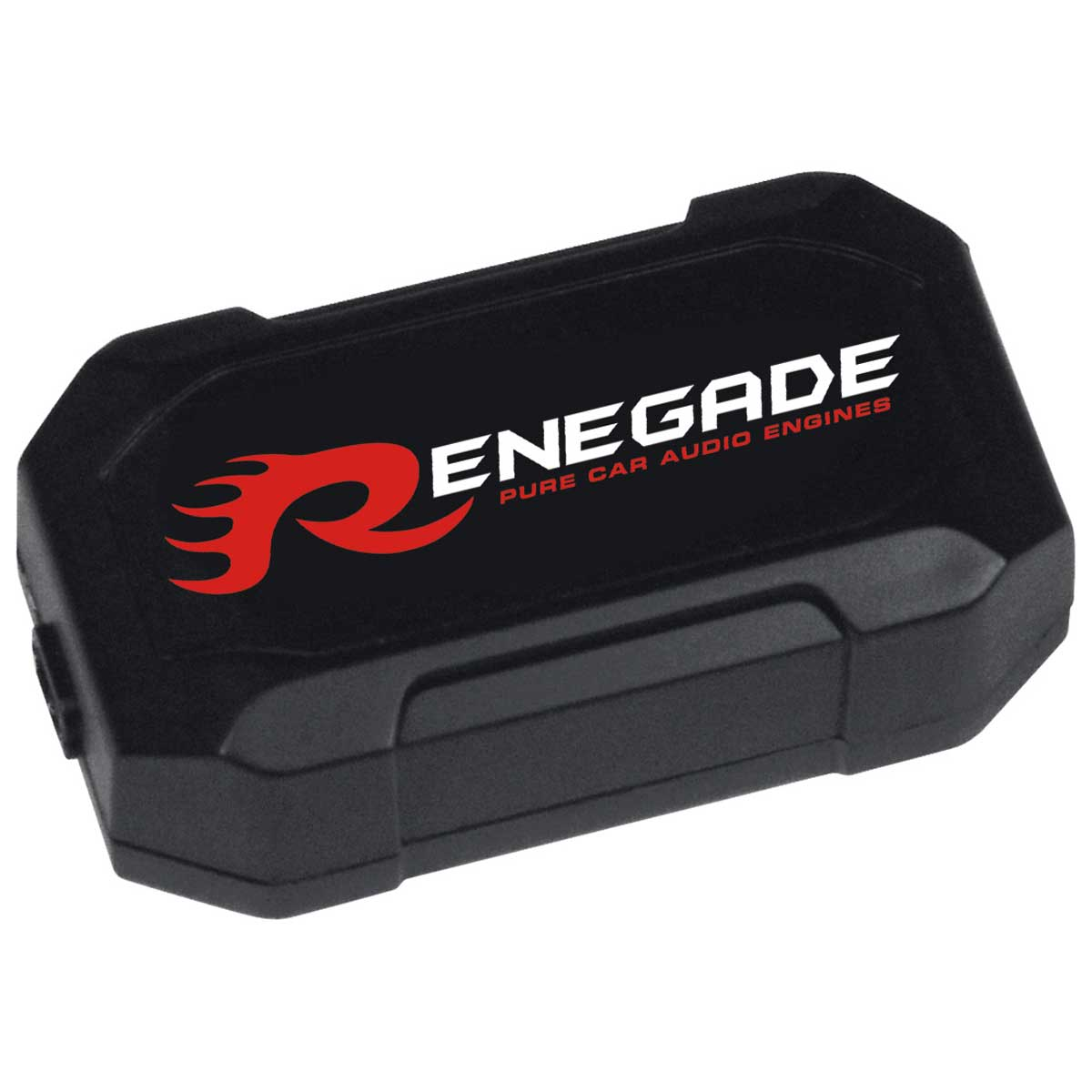 Eine schwarze rechteckige Box mit dem Wort 'RENEGADE' und einem roten Flammenlogo.