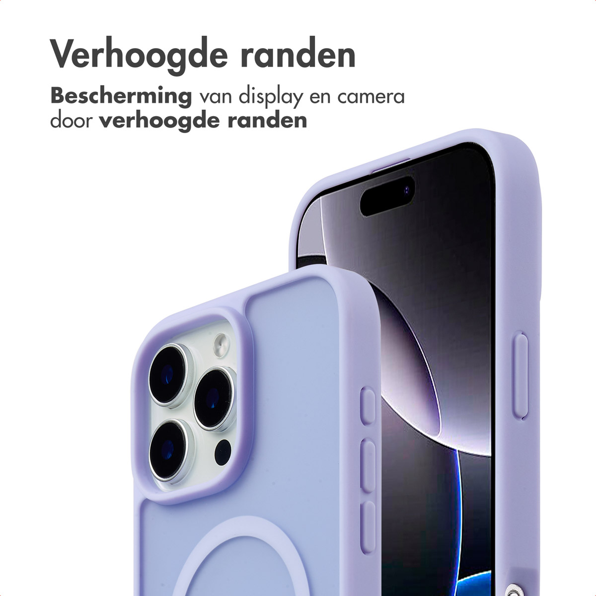 Telefoonhoesje met verhoogde randen die de telefoon beschermen.