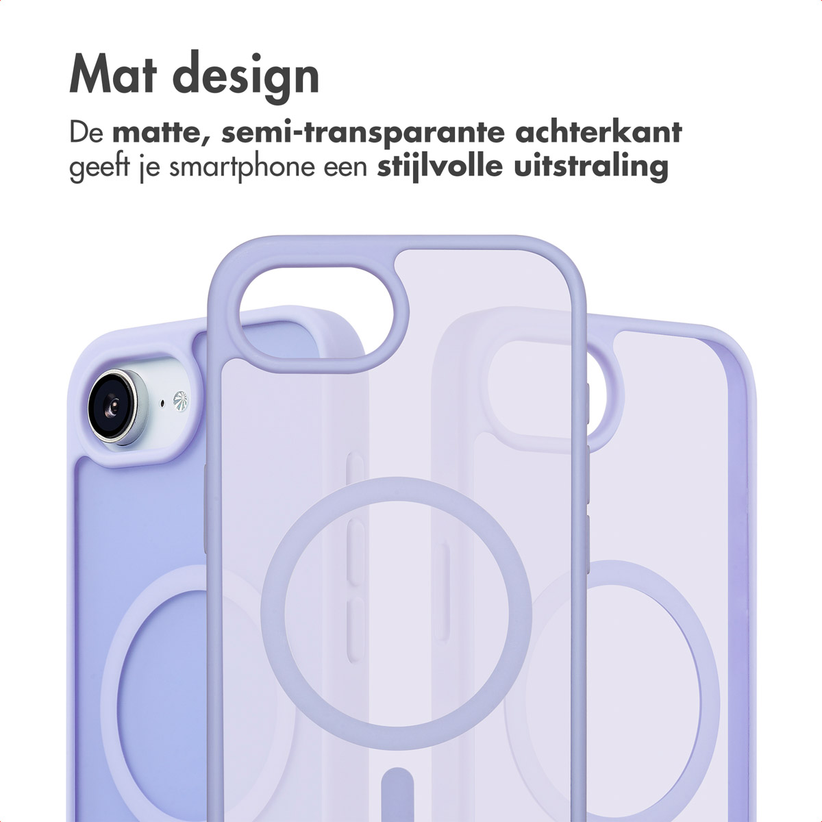 Clear phone cases in a row. Lavender color, transparent. White background, close-up shot.