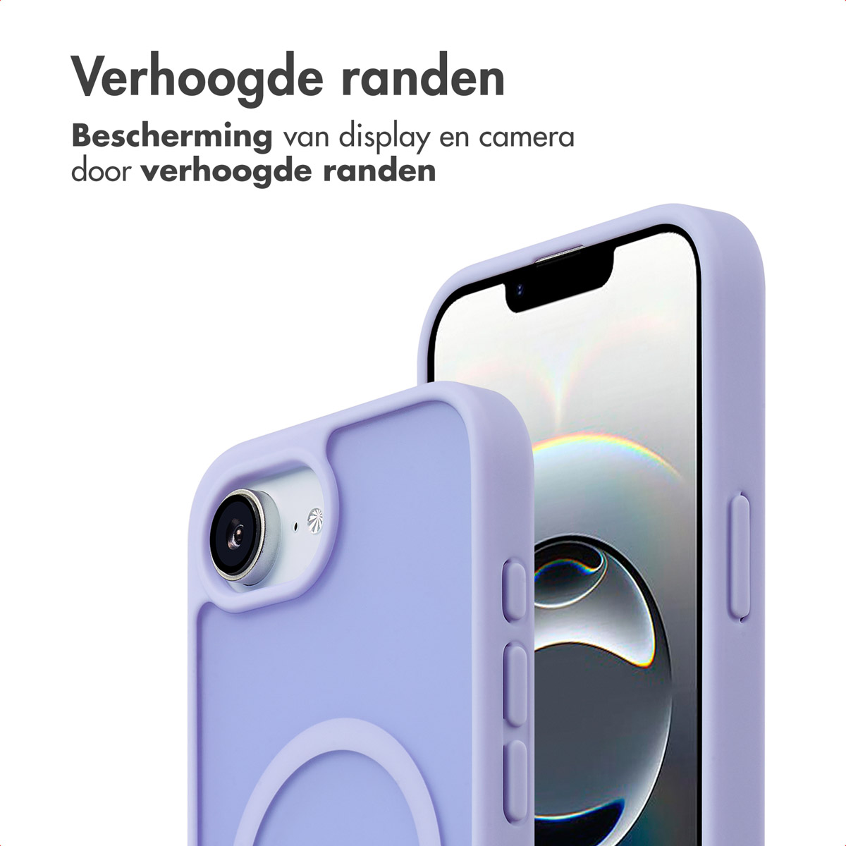A close-up of a phone case with raised edges, protecting the screen and camera.