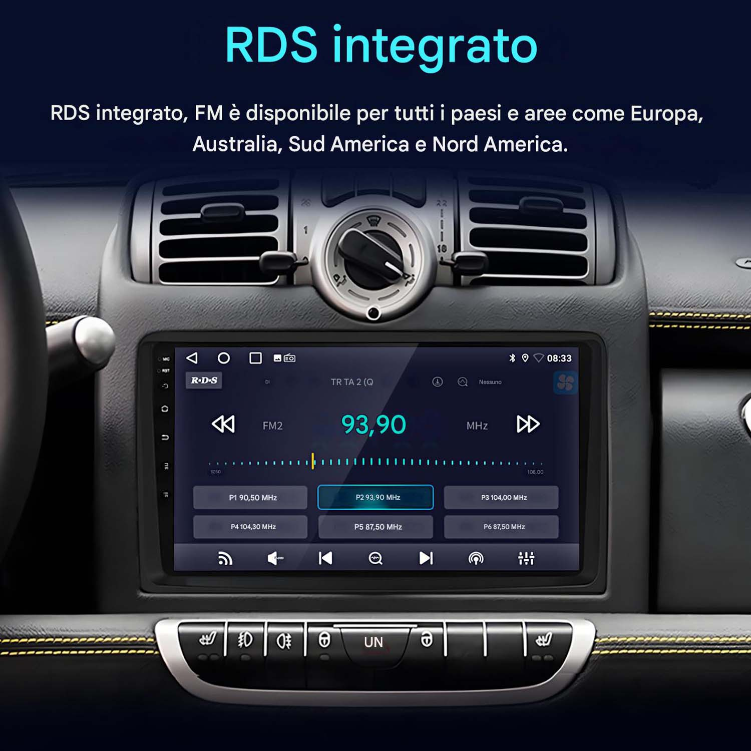 Schema elettrico per l'installazione del sistema di infotainment dell'auto. Dettagli etichettati.