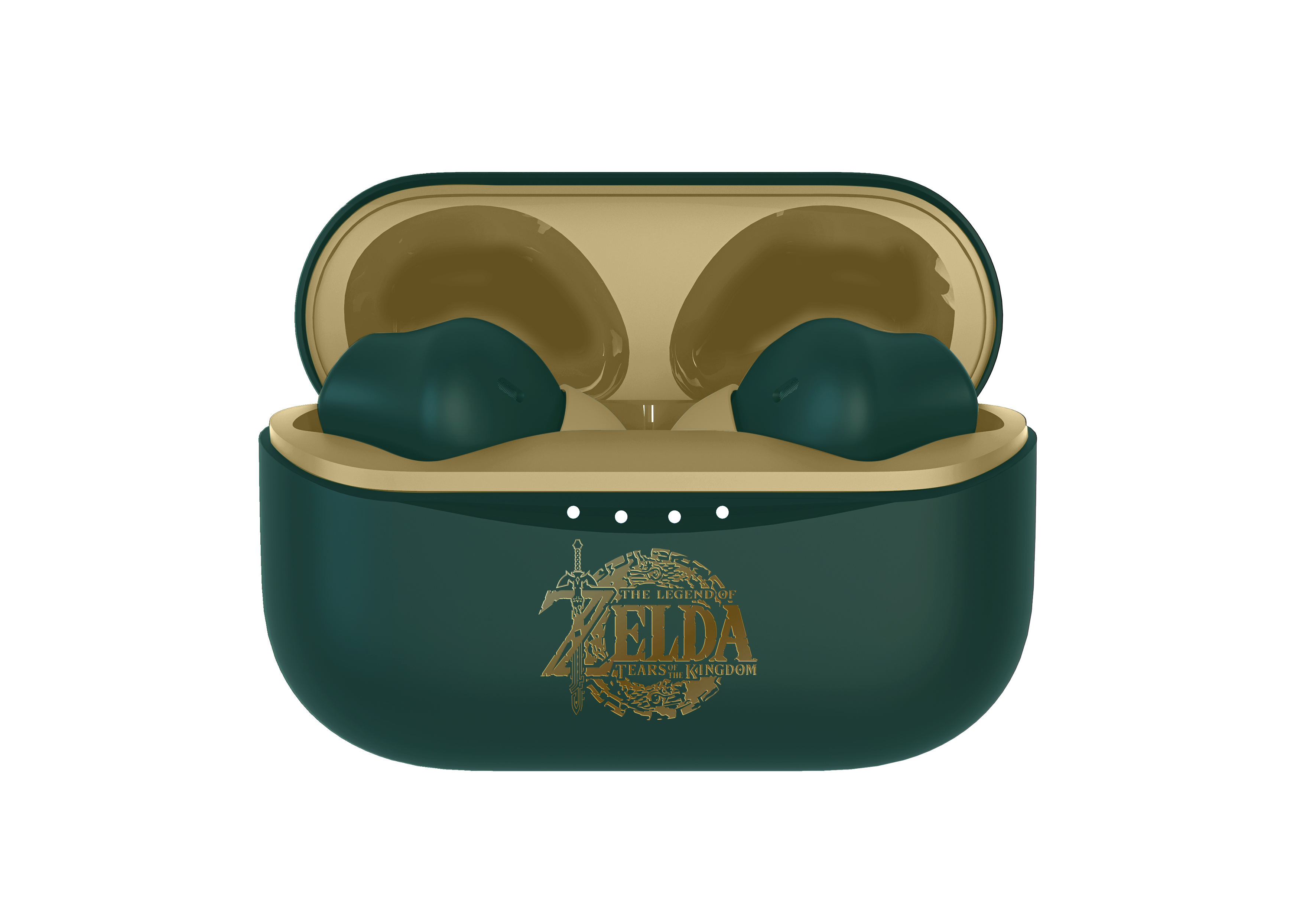 Auricolari in custodia, verde acqua e oro con logo Zelda.