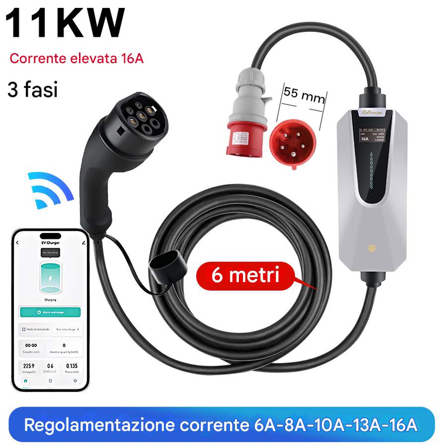 Cavo ricarica presa CEE | trifase | 8A - 32A | 22kW + APP