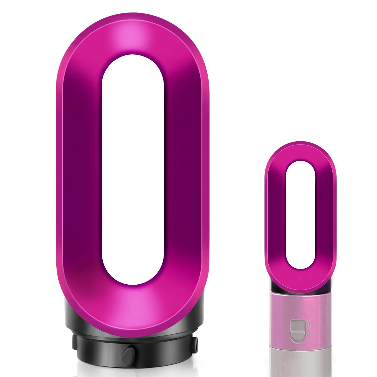 Zwei rosa Dyson Luftreiniger, einer groß und einer klein.