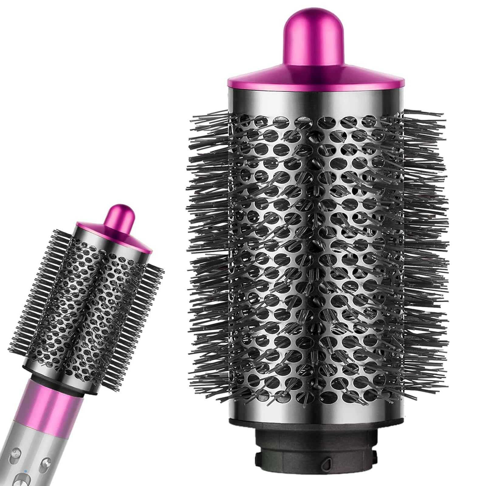 Haarstyling-Bürsten. Die Bürsten sind silber und rosa, mit vielen kleinen Löchern.