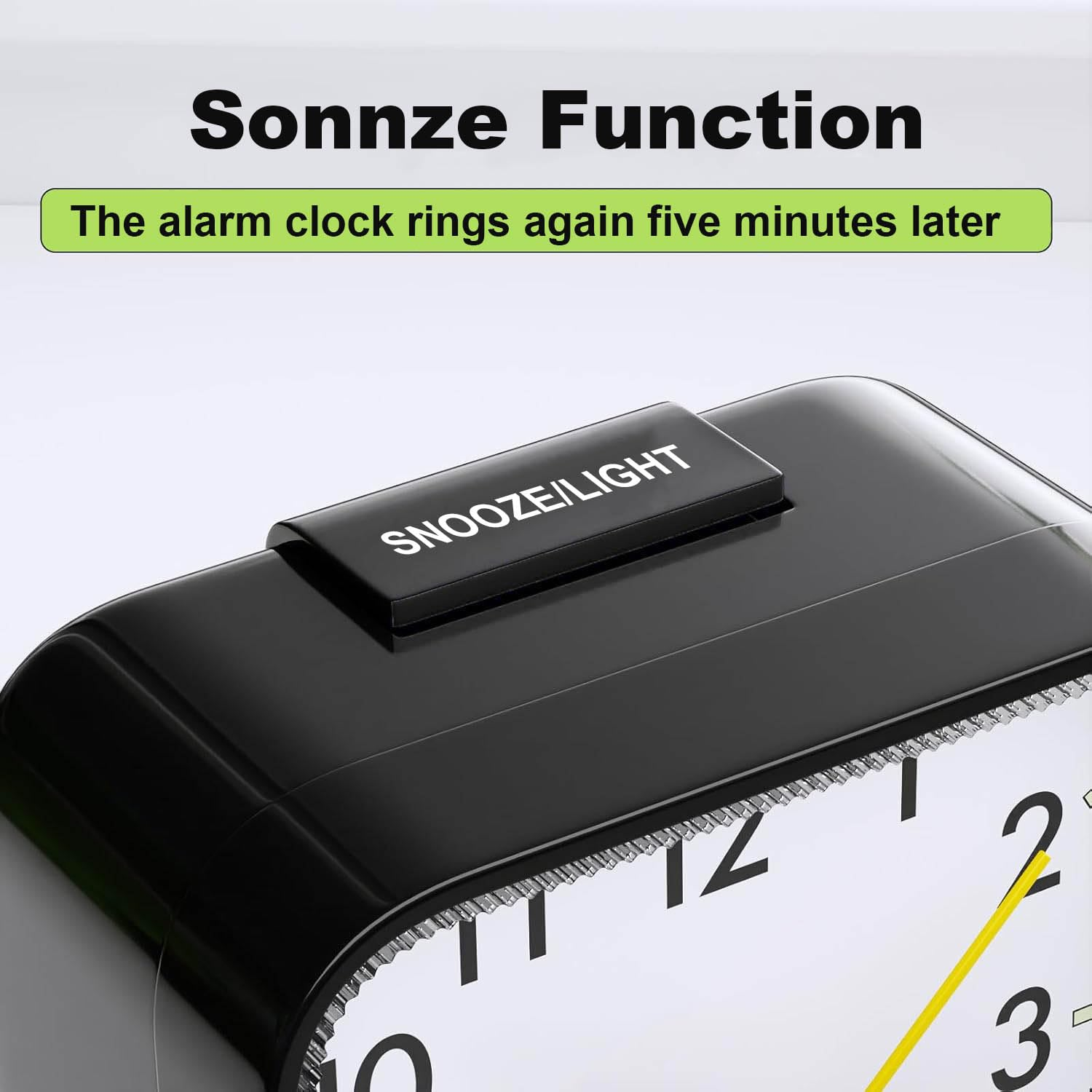 Ein Wecker mit Schlummertaste, der den Text der Schlummerfunktion zeigt.