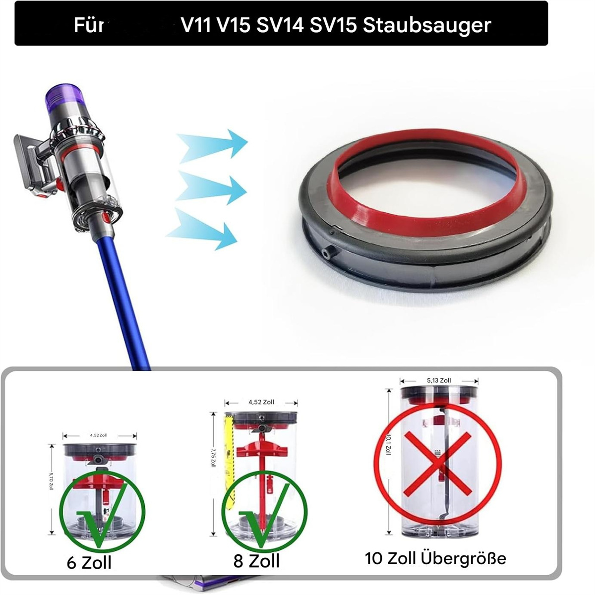 Diagramm eines Staubsaugers und seiner Komponenten.