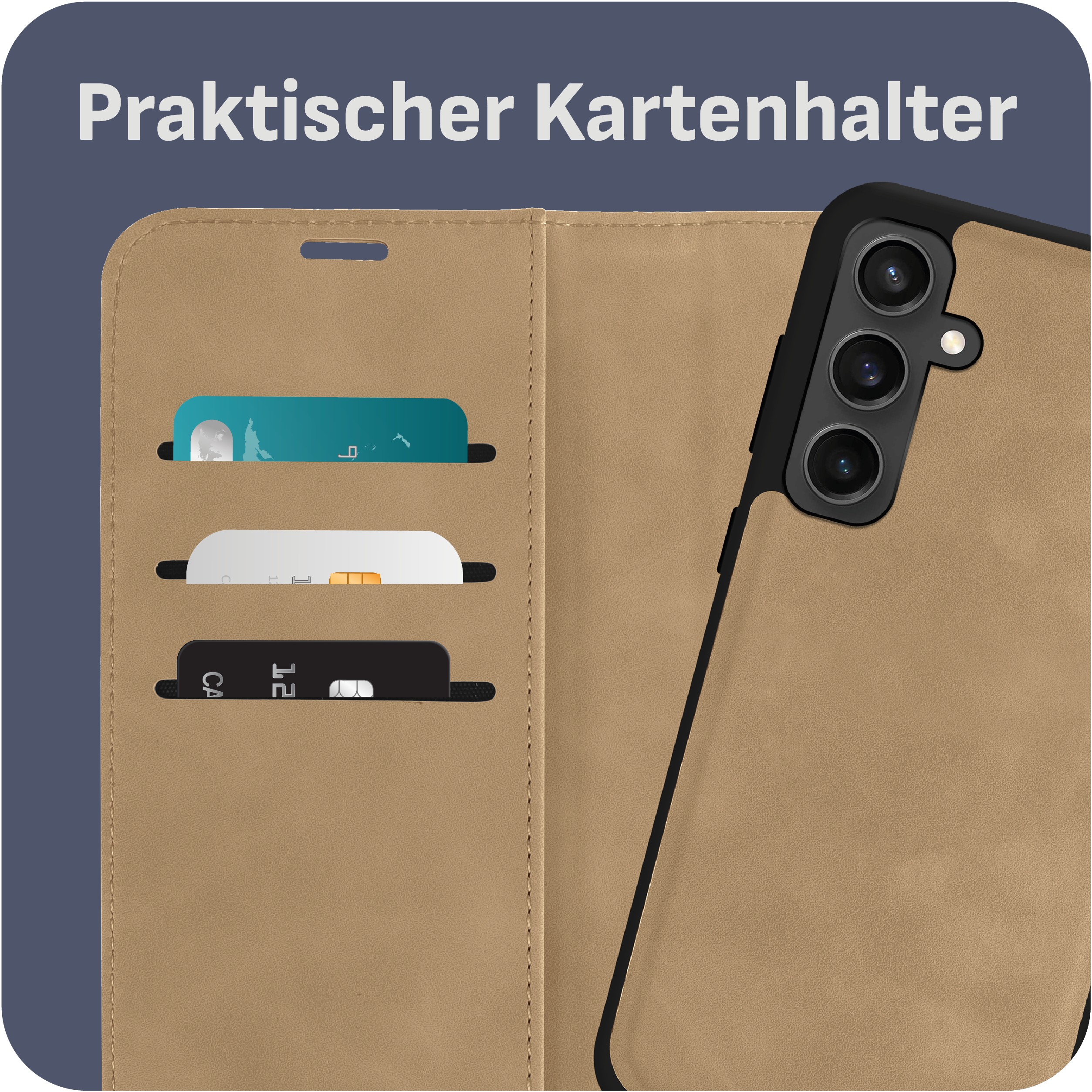 Eine braune Brieftasche mit Kreditkarten in den Schlitzen.