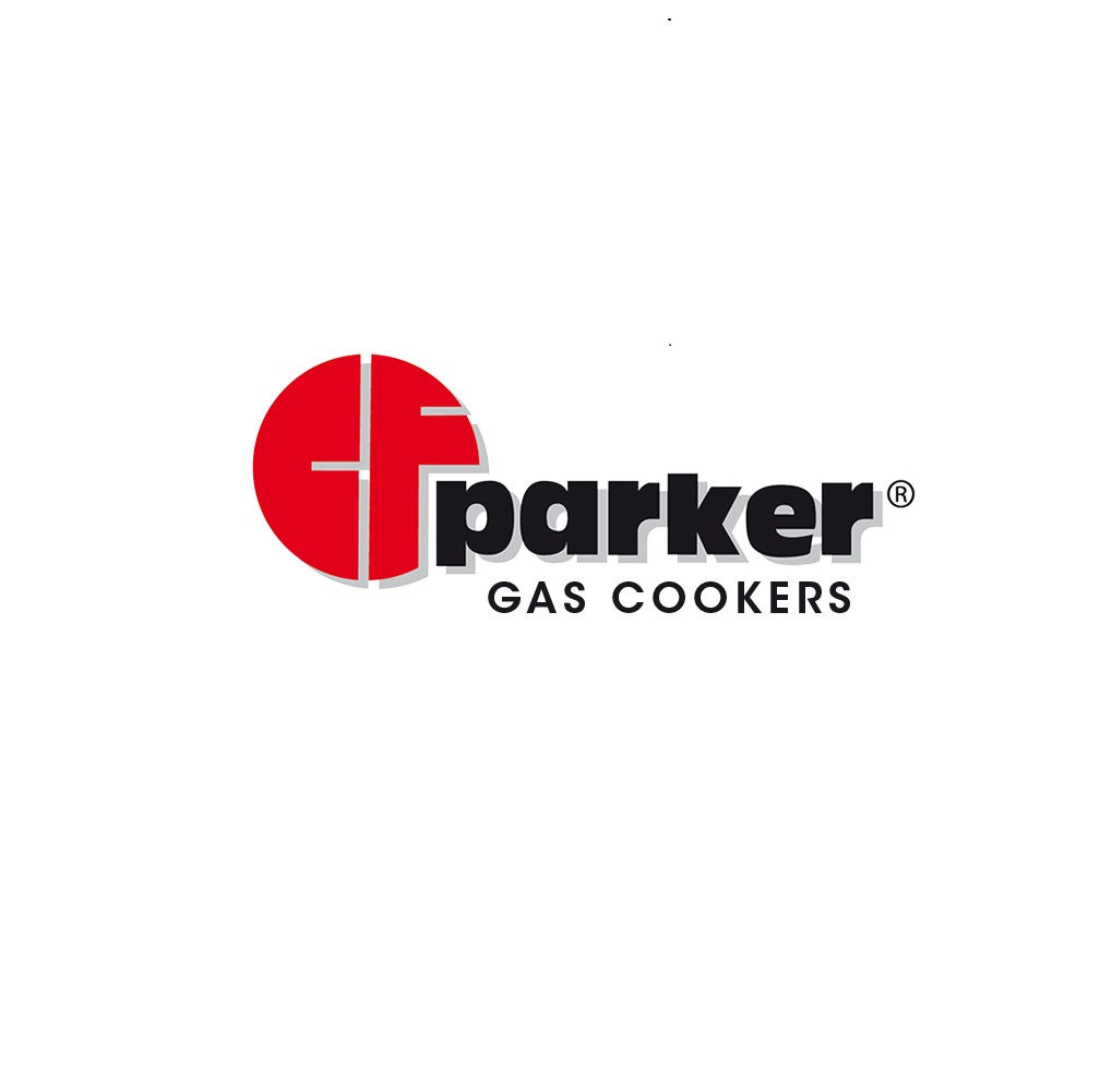 Il logo del marchio Parker, in rosso e bianco. È per cucine a gas.