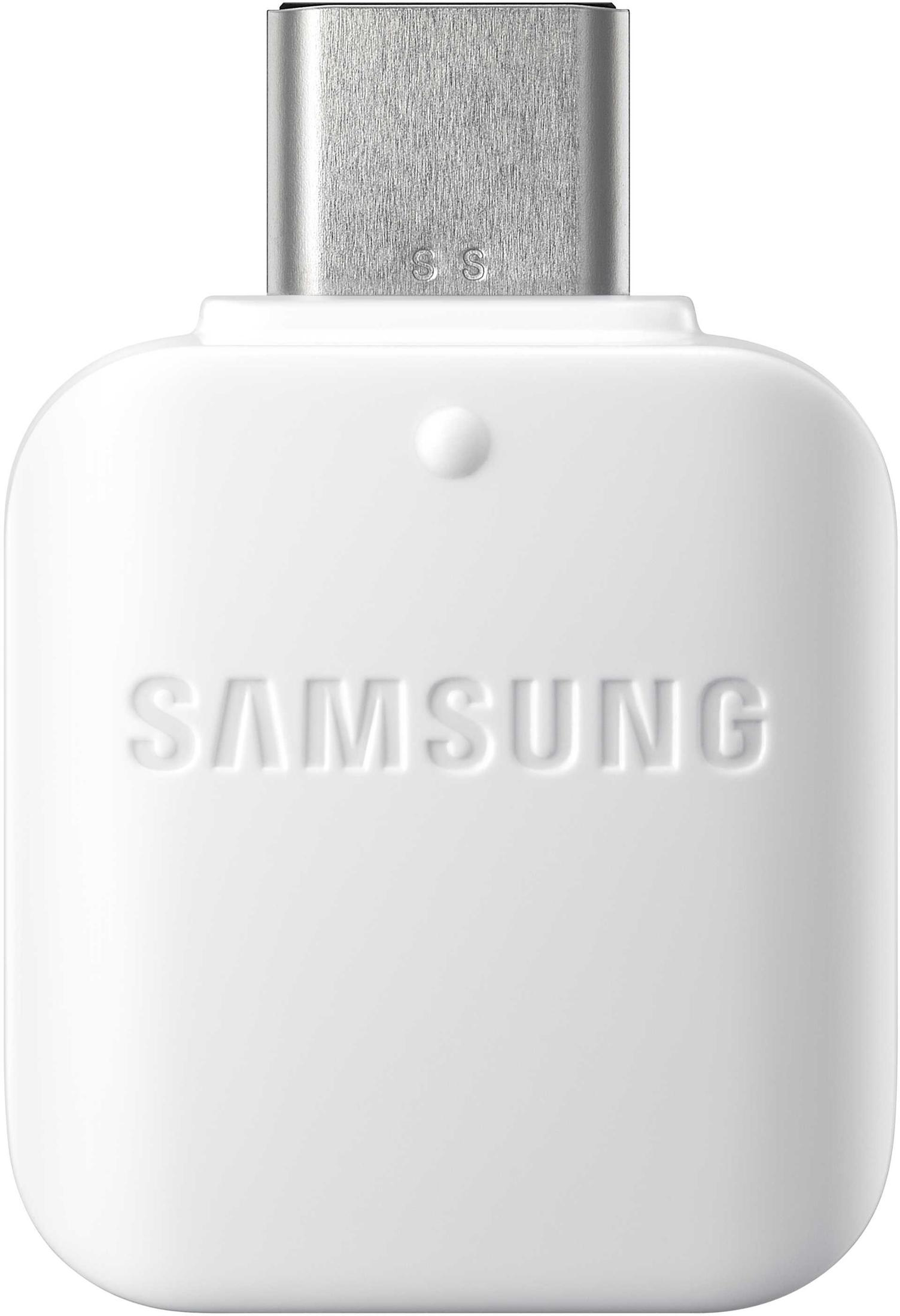 Biała przejściówka USB-C Samsung. Ma port USB-C na górze.