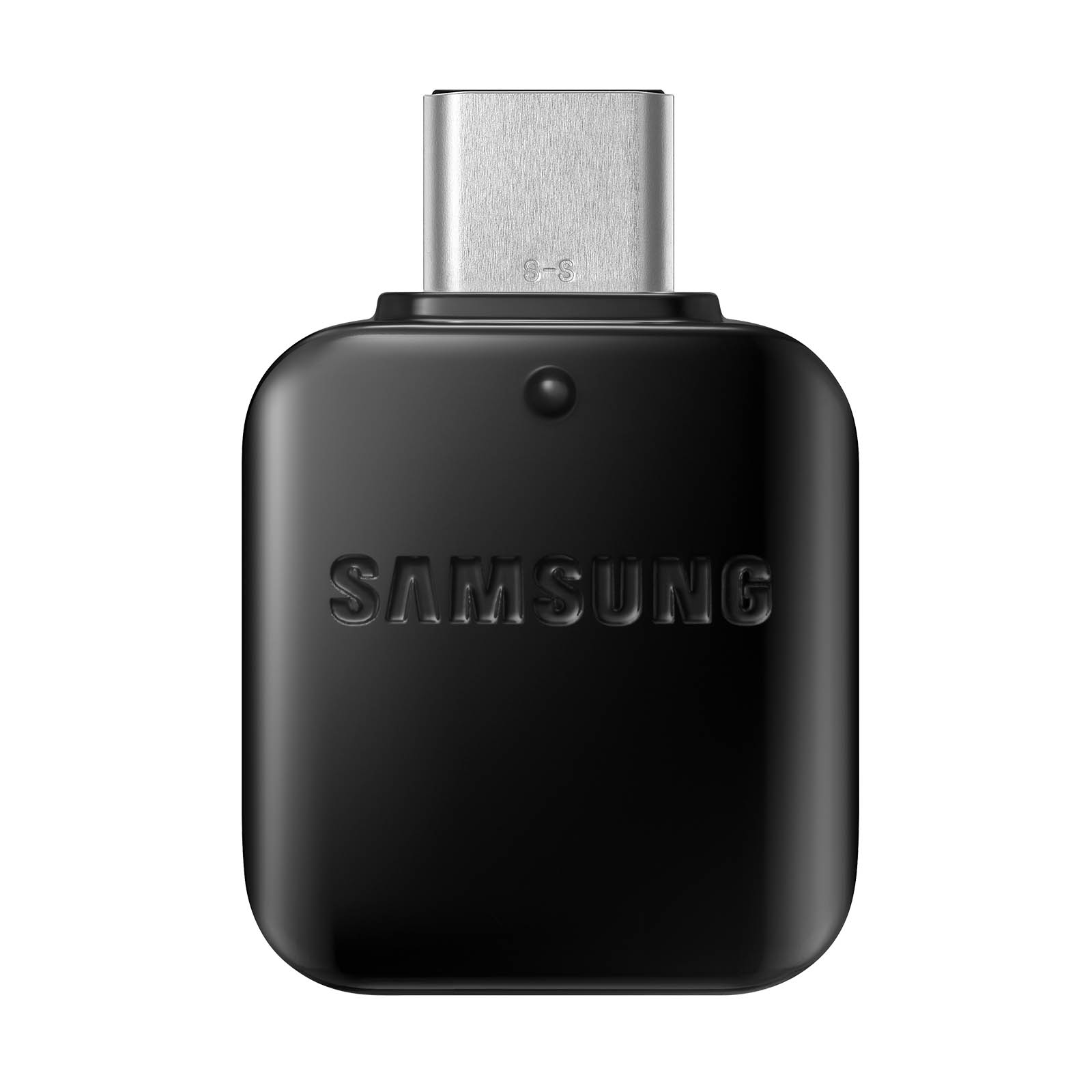 Czarna przejściówka USB-C Samsung. Ma port USB-C na górze.
