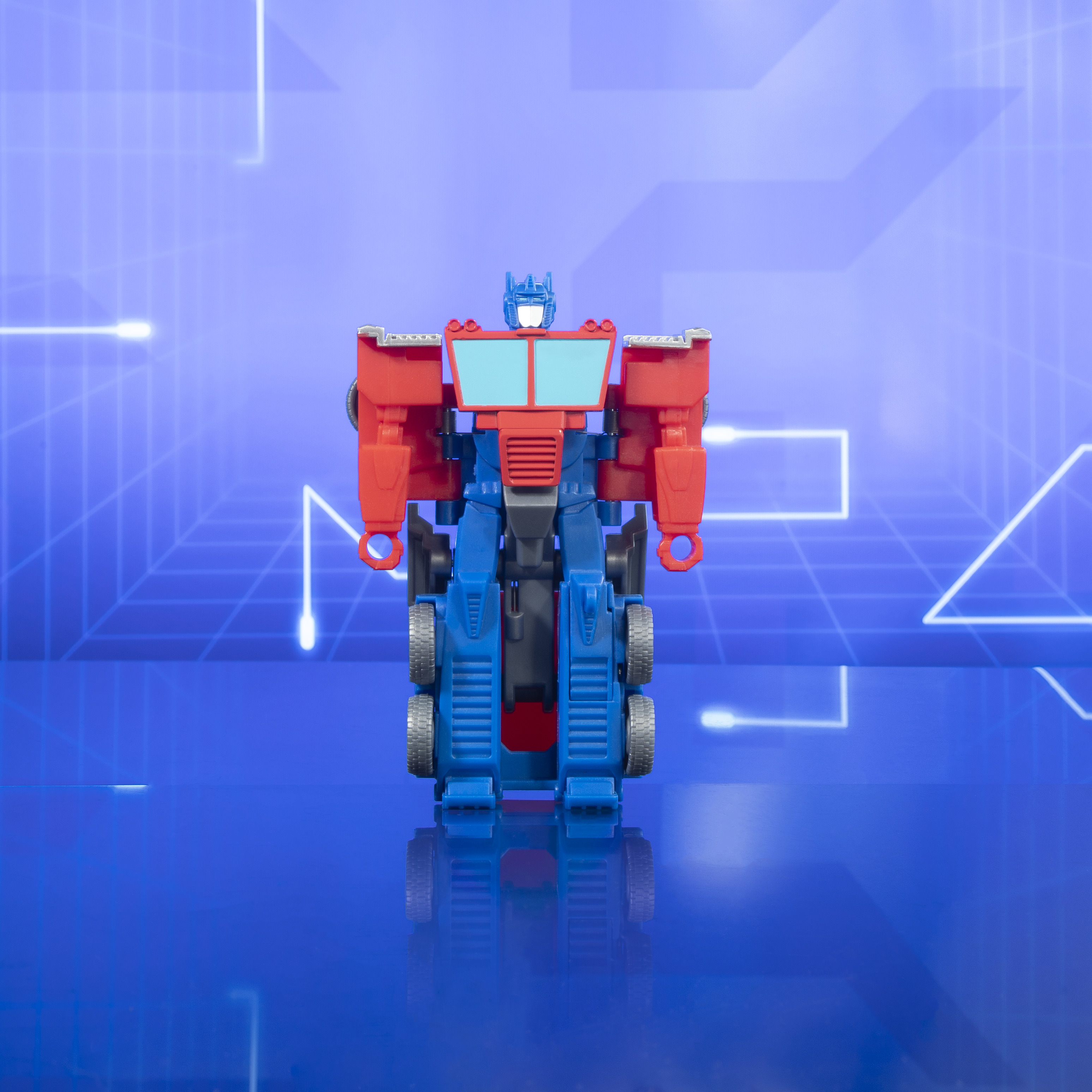 Zabawka Transformers Optimus Prime w formie robota. Kolory czerwony i niebieski.