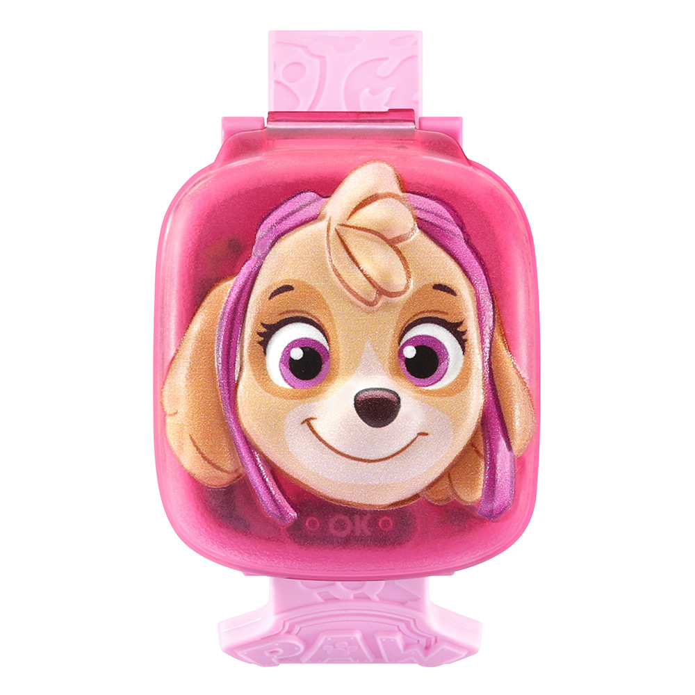 Rosa Paw Patrol Skye-Uhr-Spielzeug, Nahaufnahme.