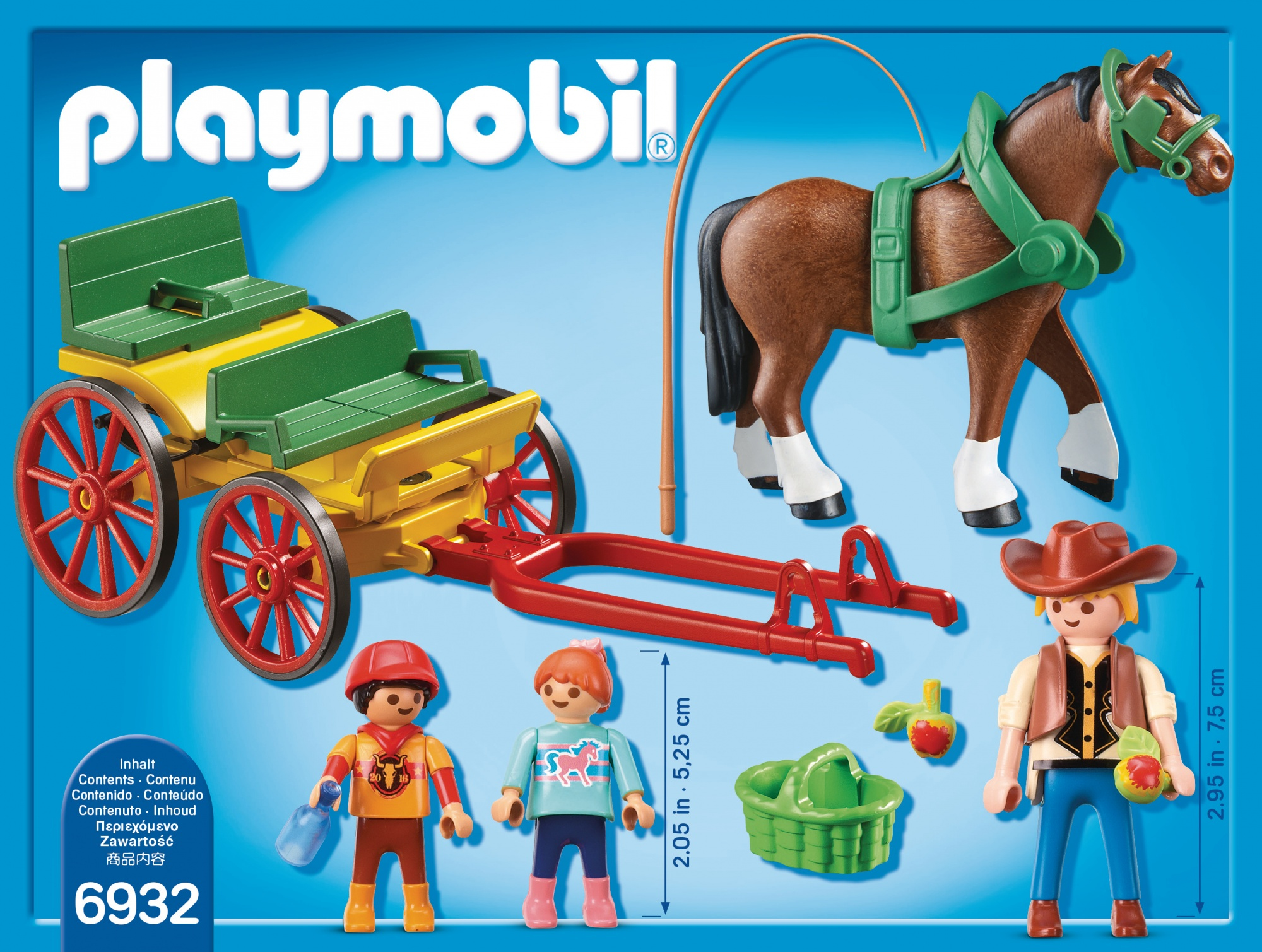 Zestaw Playmobil: Wóz konny, figurki i akcesoria na białym tle.