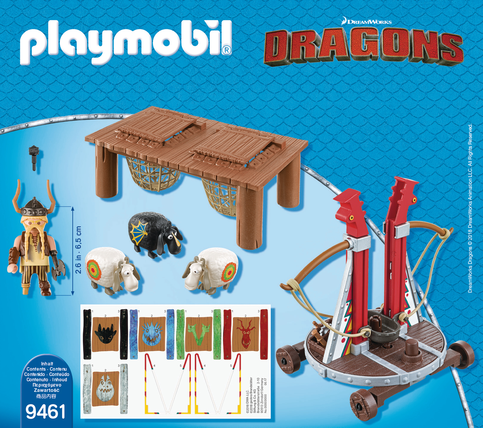Playmobil-Set mit Spielfiguren, Holzstruktur und Katapult.
