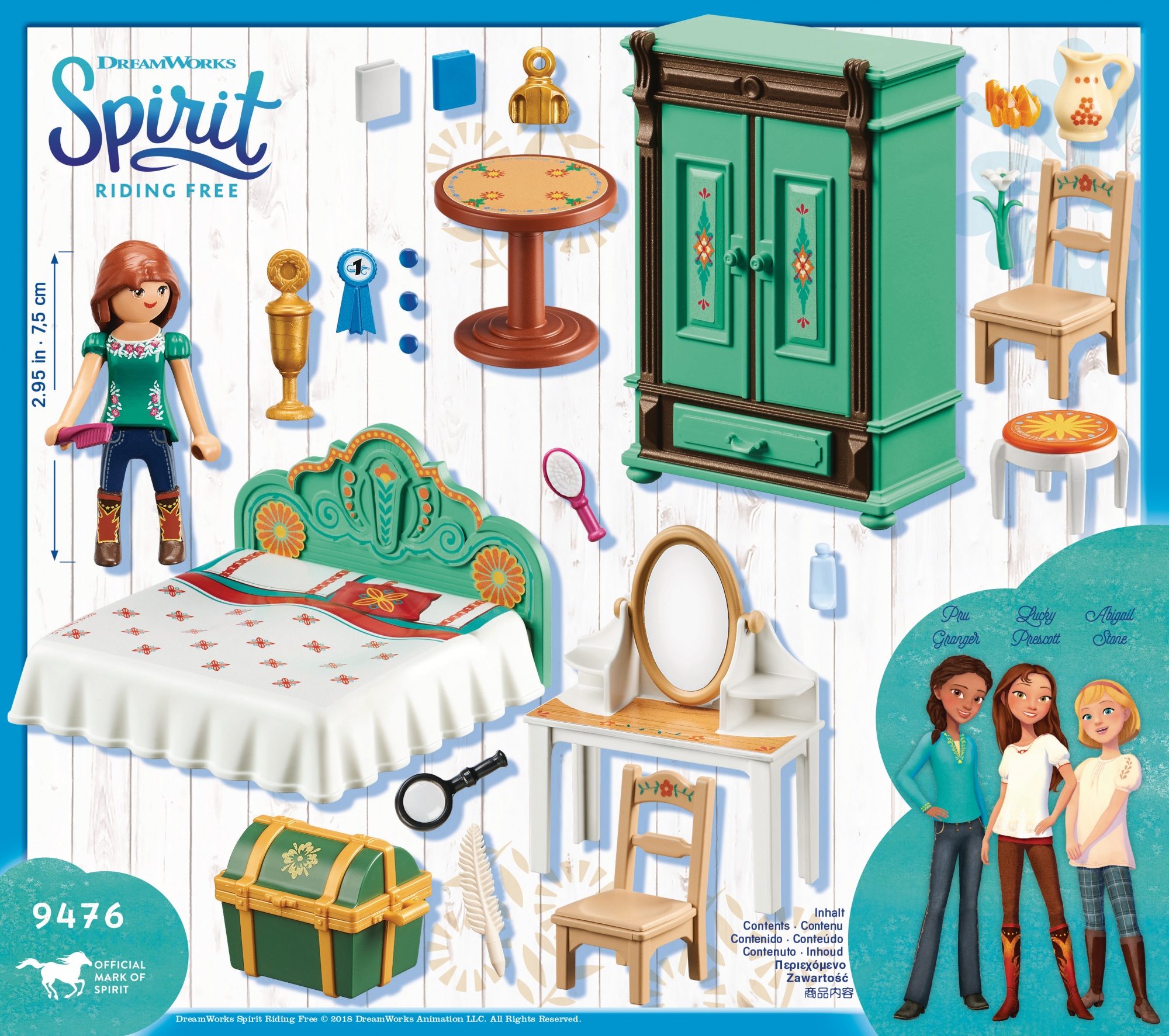 Playmobil-Set mit Spielfiguren, Bett, Kommode und anderen Möbeln.