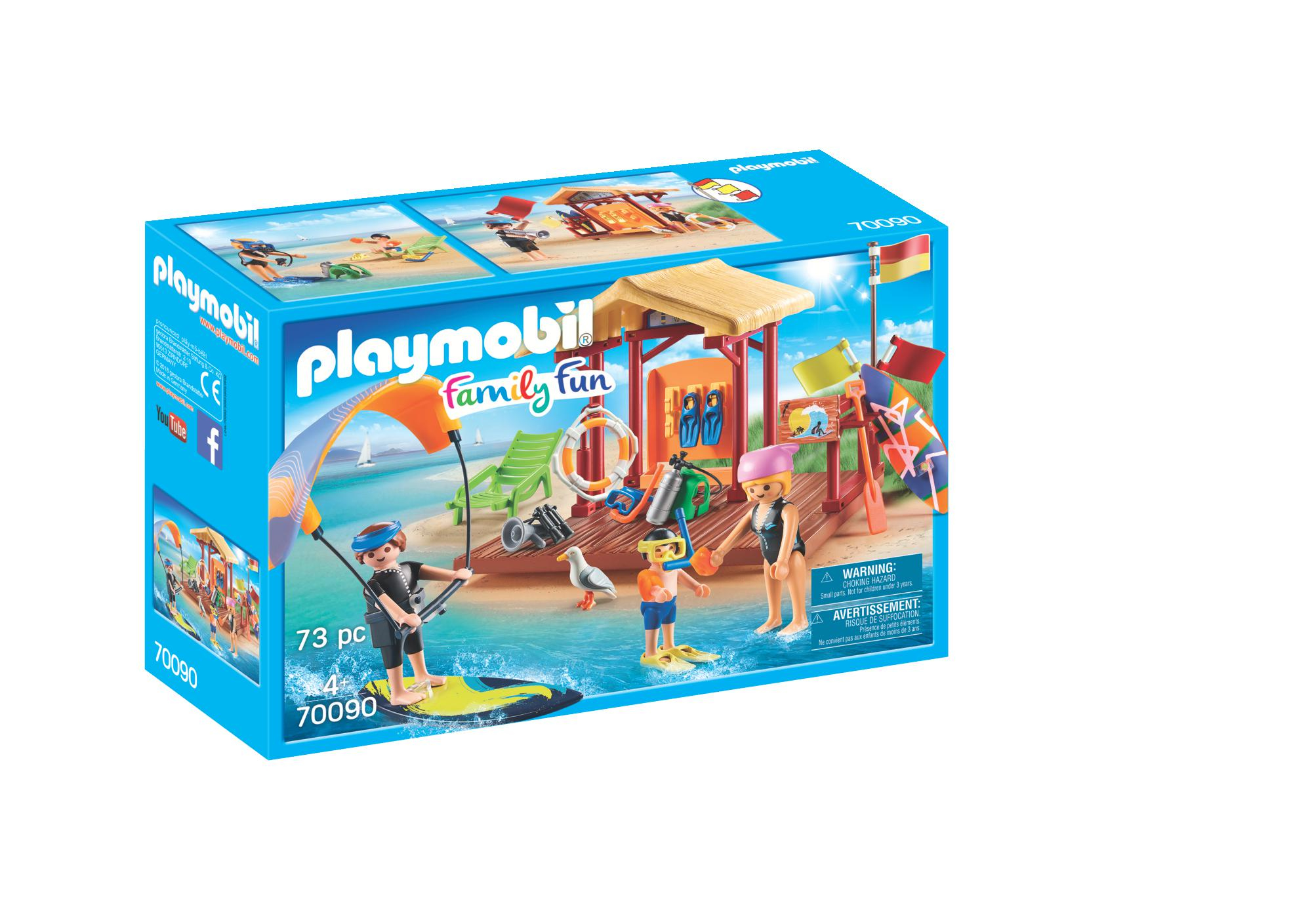 Een Playmobil Family Fun strandset doos met accessoires en figuren.