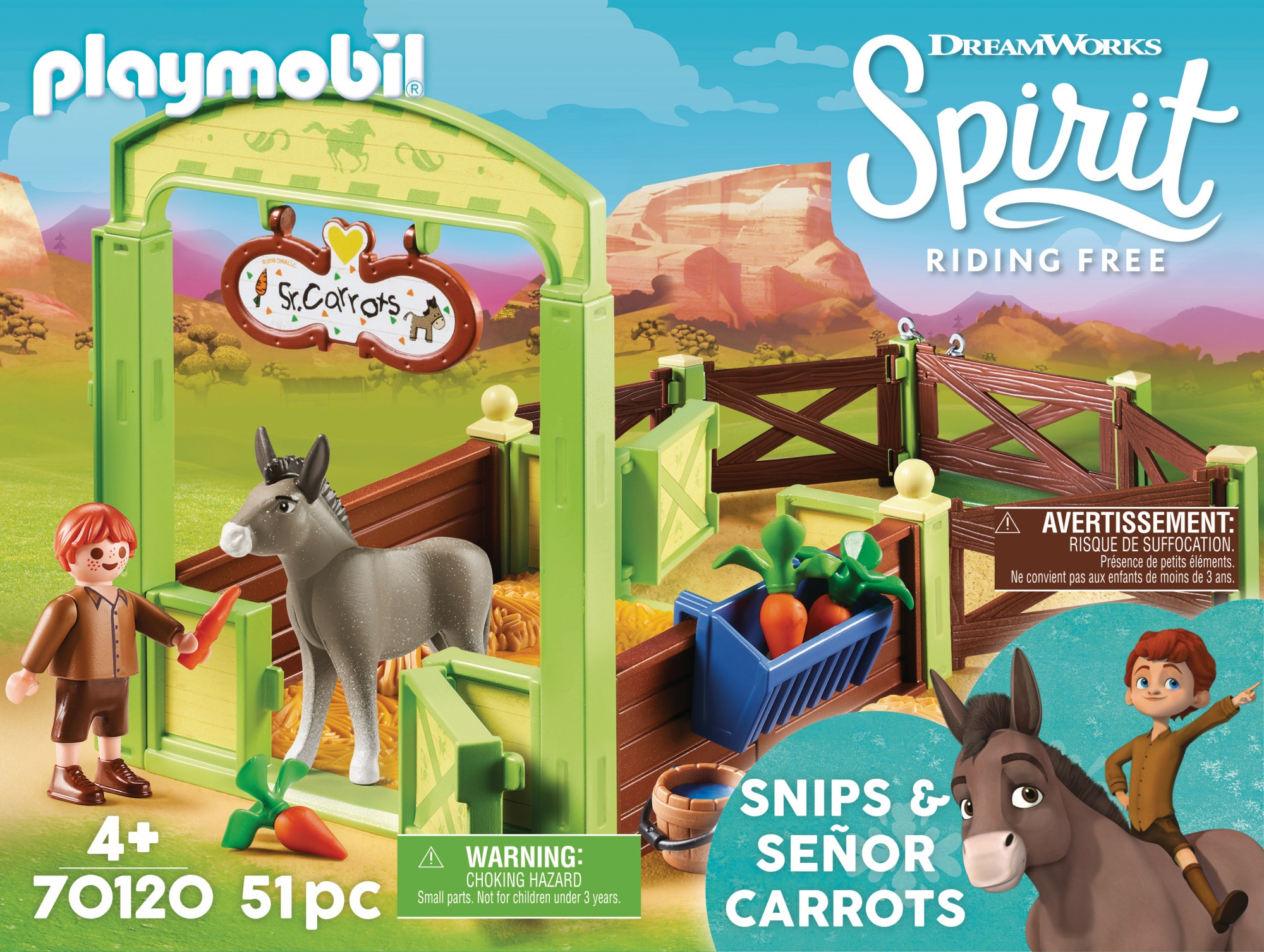 Playmobil-Set: Esel und Junge mit Karotte, in einer Farmumgebung.