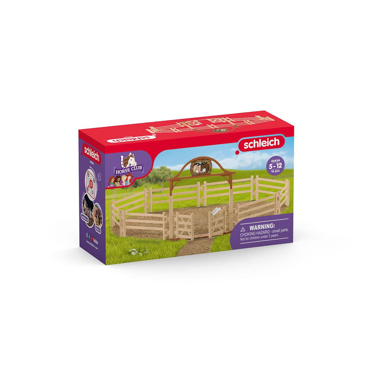 Scatola di Schleich Horse Club. Ha un set da gioco per fattoria di cavalli con recinzione di legno.