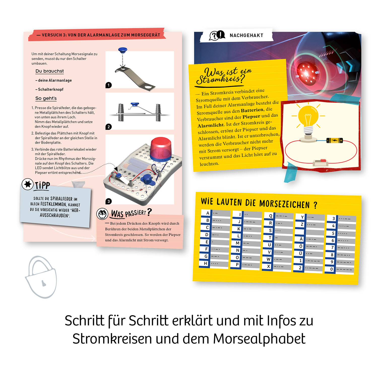 Eine informative Grafik über Stromkreise mit Diagrammen und Anweisungen.