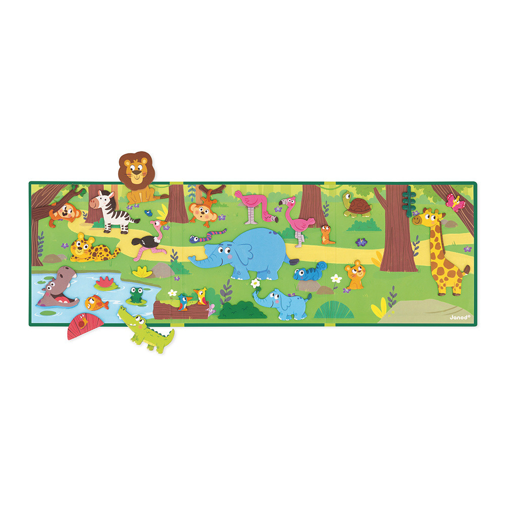 Scena zoo con leone, elefanti, giraffa, scimmie, zebre, fenicotteri, ippopotami e coccodrillo.
