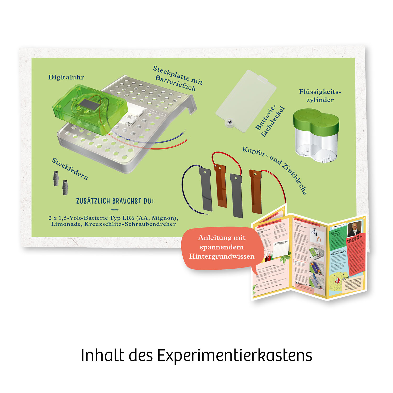 Diagramm eines wissenschaftlichen Experiments mit Komponenten, einschließlich Batterien.