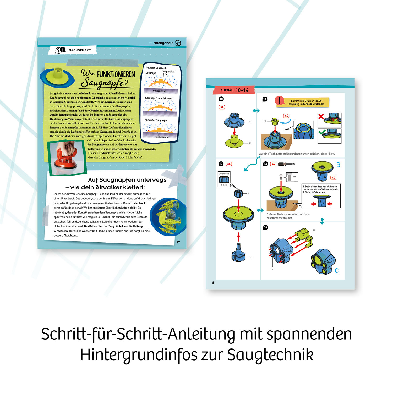 Seiten eines Buches mit Anweisungen zur Herstellung von Saugnäpfen.