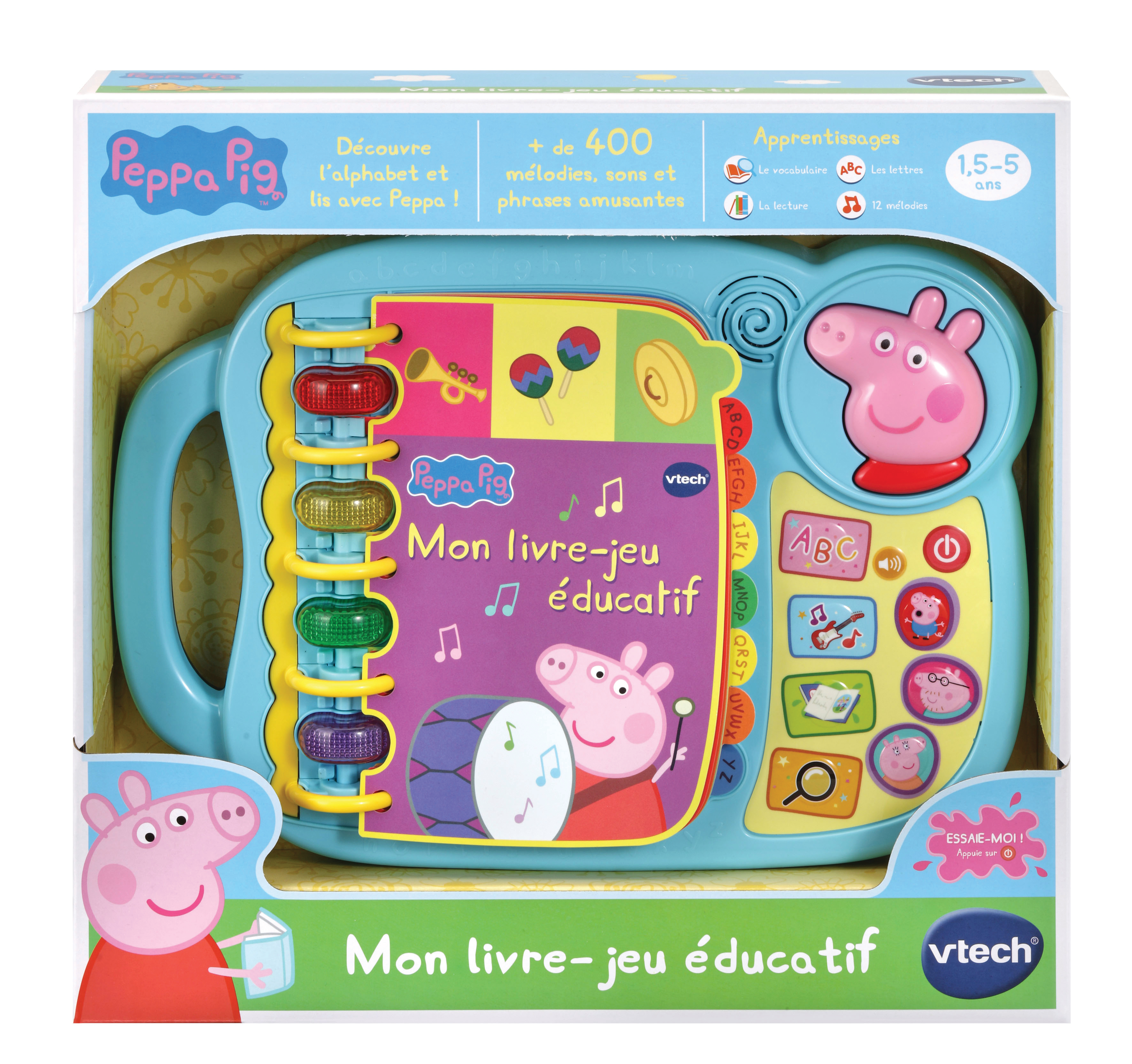 Ein Spielzeugbuch mit Peppa Wutz-Motiv, bunt und mit einer Zeichentrickfigur.
