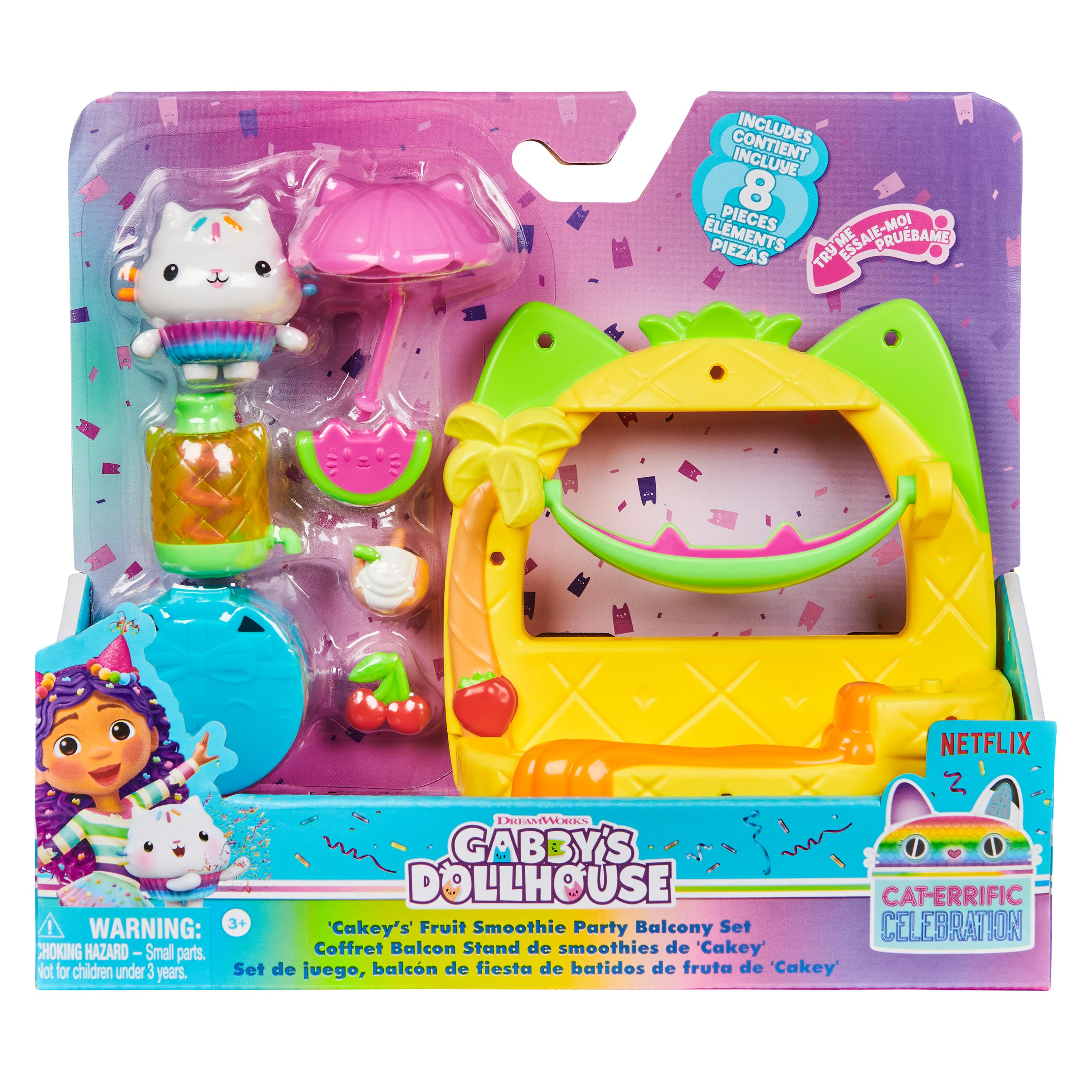 Ein Spielzeugset mit einer Figur aus Gabby's Dollhouse, mit Spielzubehör.