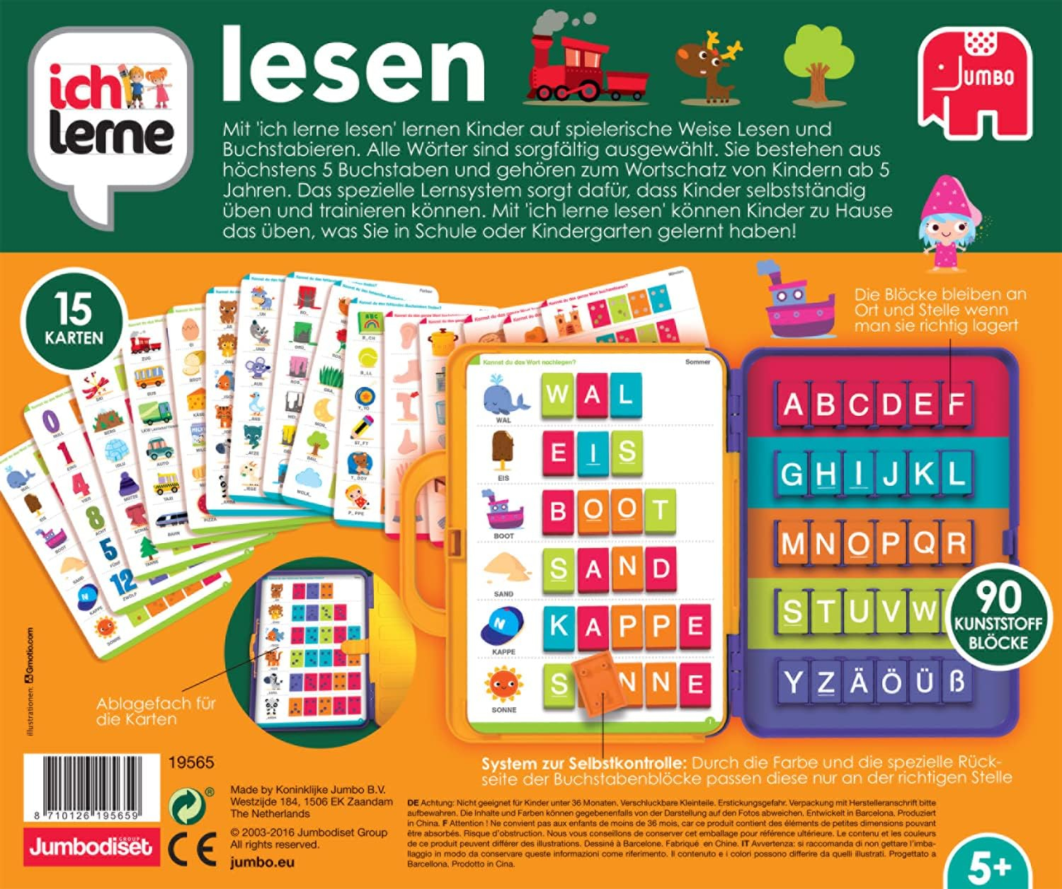 Ein Kinderbuch über das Lesen mit Karten, Blöcken und Illustrationen.