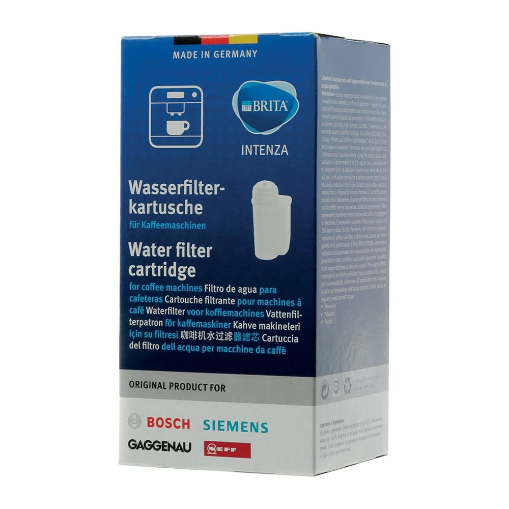 Una scatola di cartucce filtranti per l'acqua con testo e un'immagine del filtro.