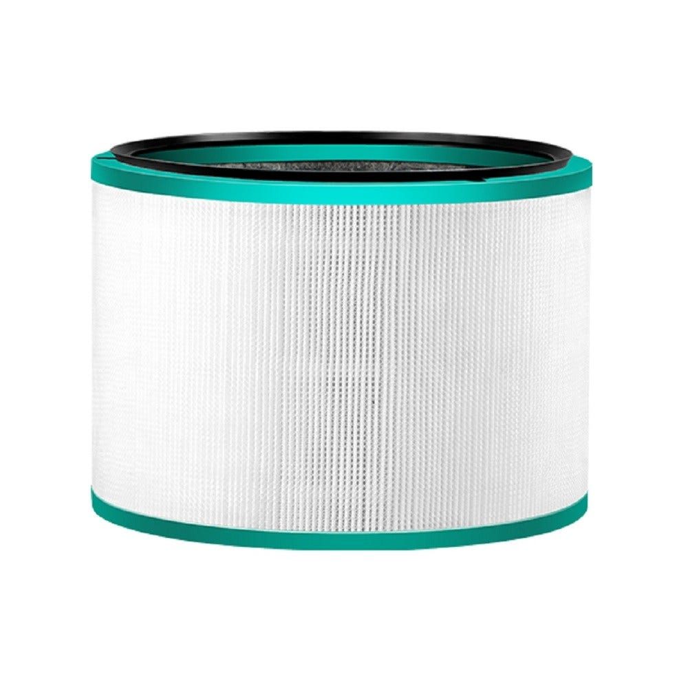 Luftfilter. Zylindrischer weißer Filter mit grünen und schwarzen Akzenten.