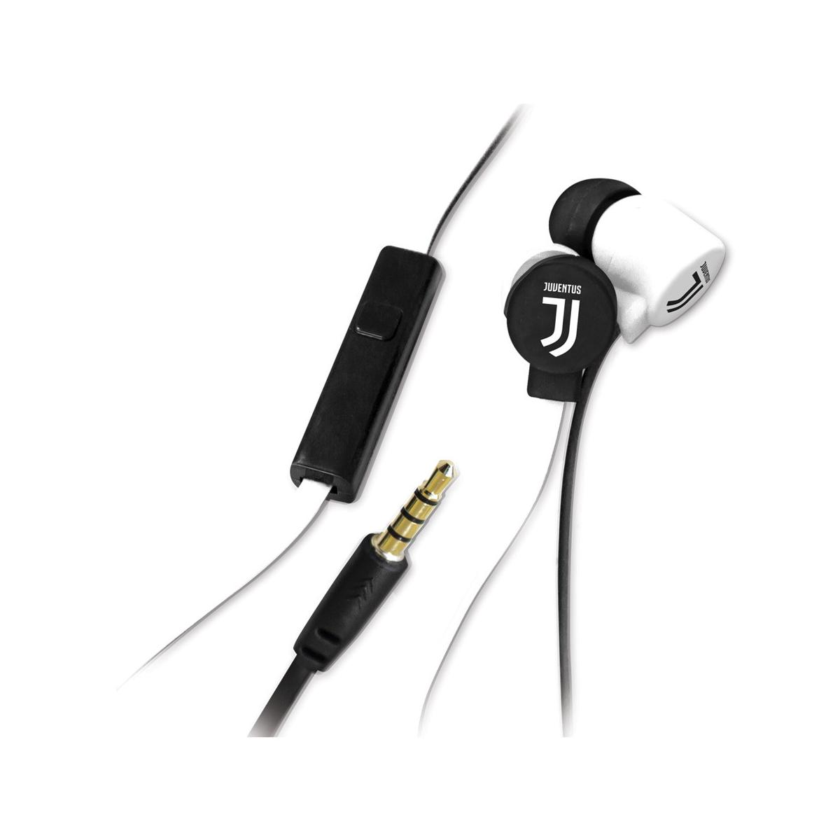 Auricolari Juventus bianchi e neri con microfono e jack audio placcato oro.