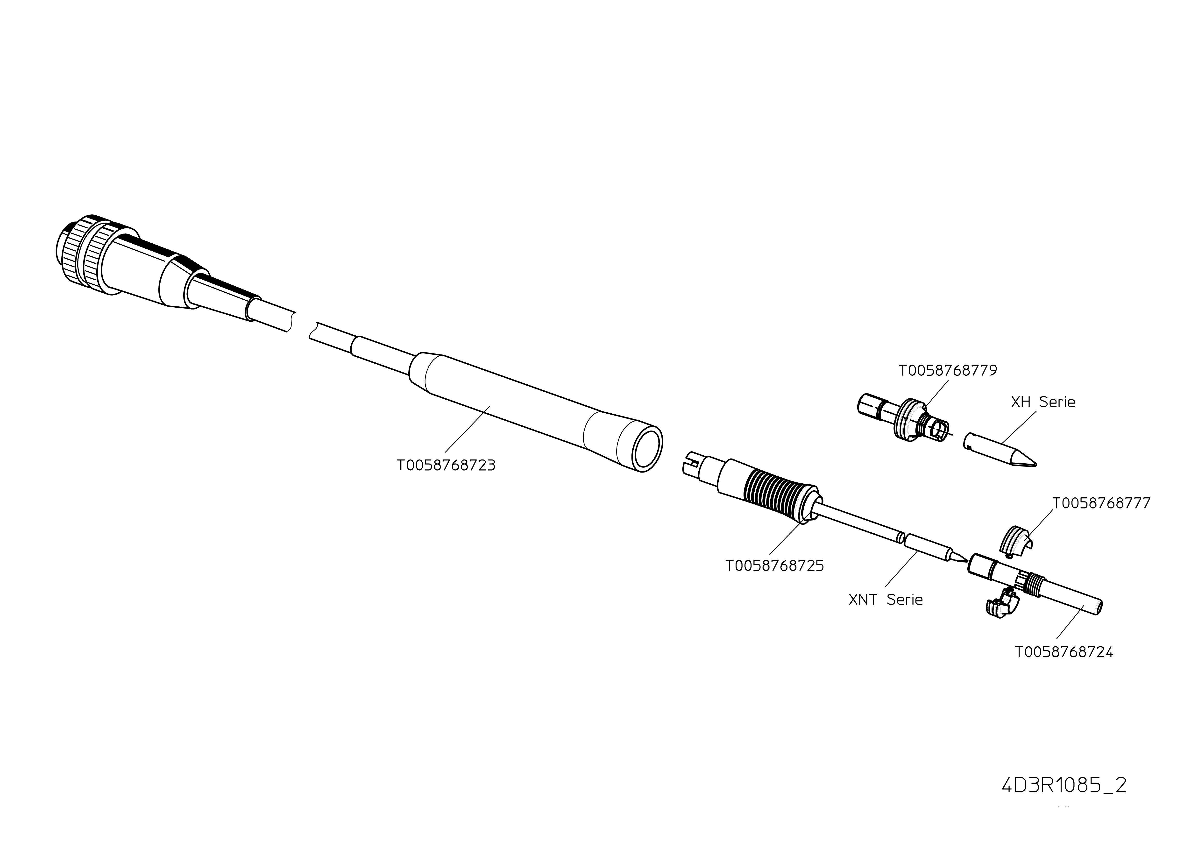 Diagramma tecnico di vari componenti, con etichette e parti disposte.