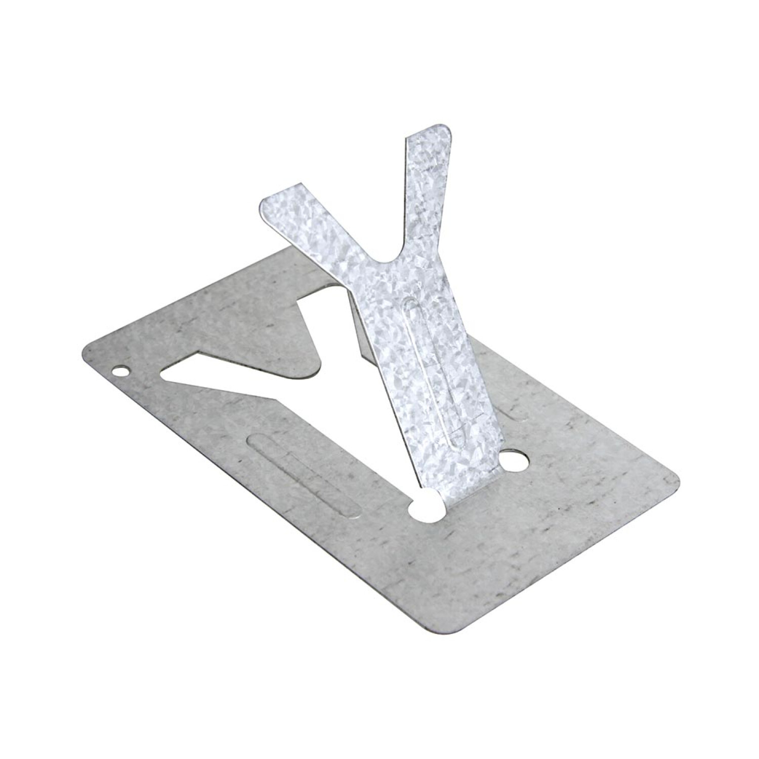 Metalowy stojak z podparciem w kształcie litery Y na białym tle.