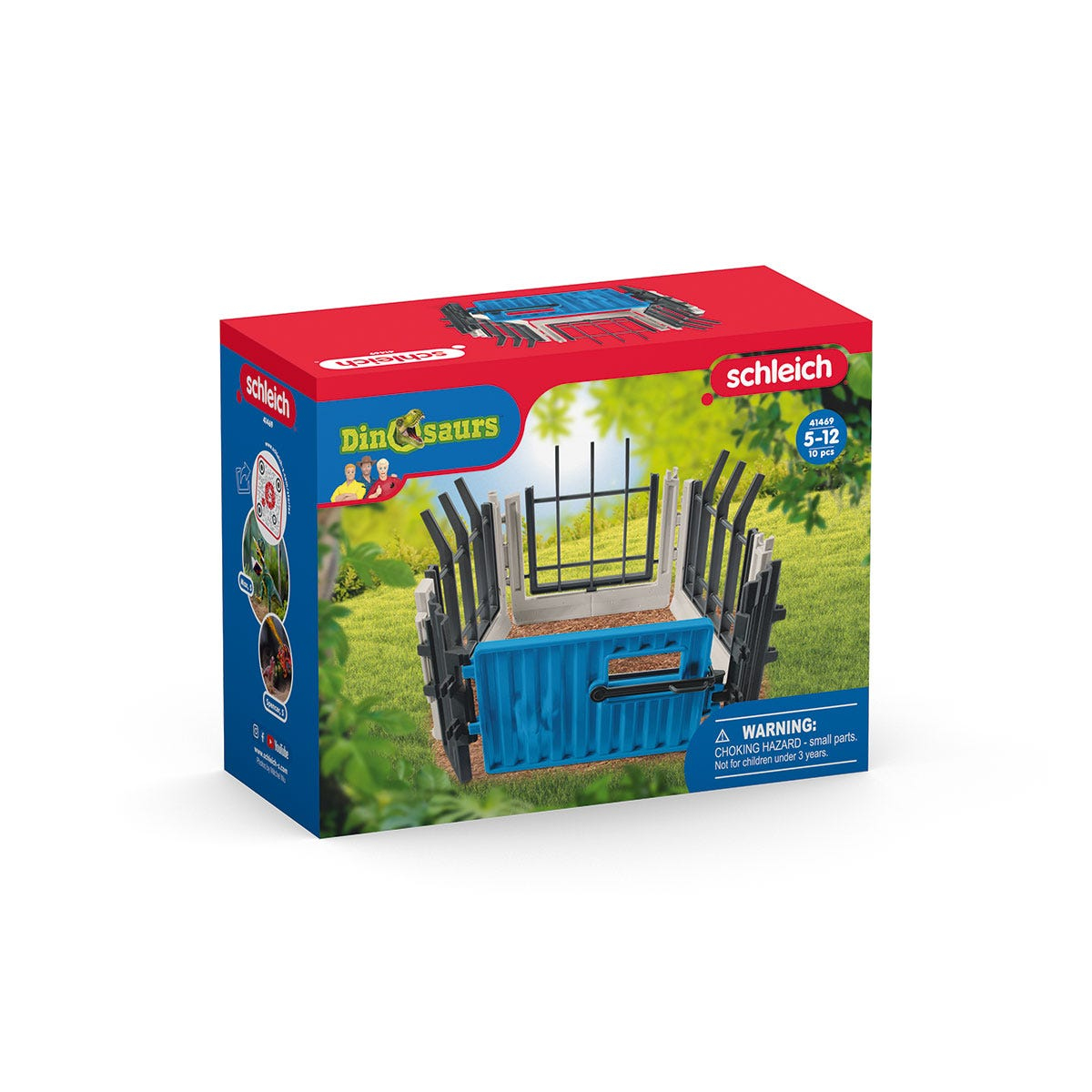 Verpacktes Dinosaurier-Spielzeugset mit Warnhinweis.