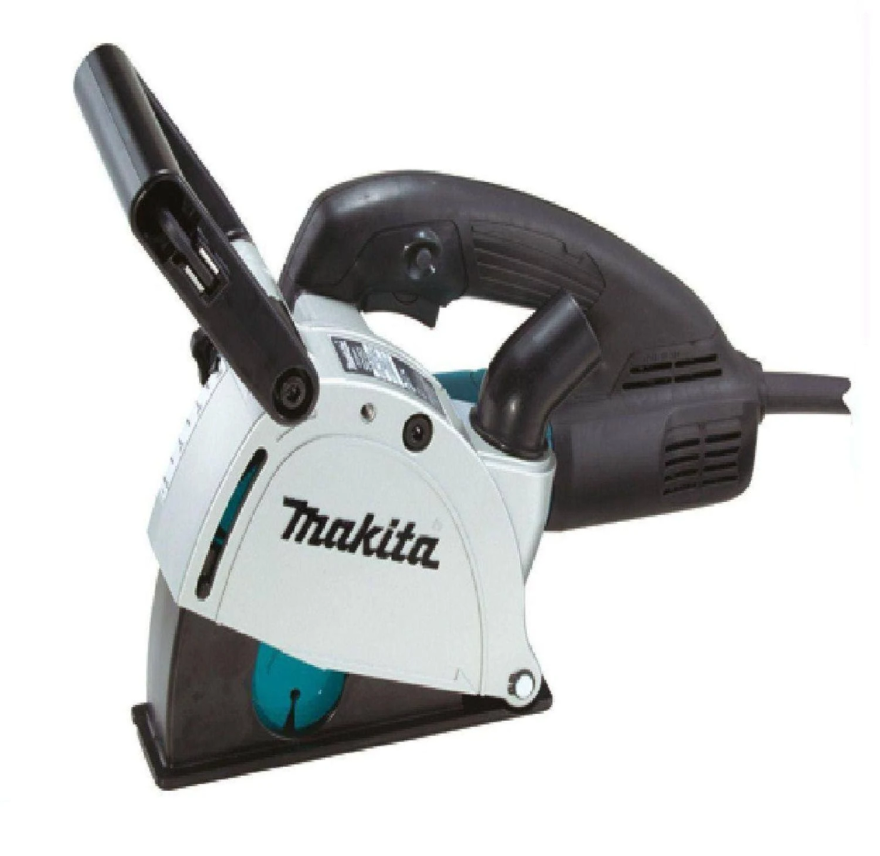 Fresatrice per muri Makita. Corpo argentato e nero, maniglie nere. Cavo elettrico visibile.