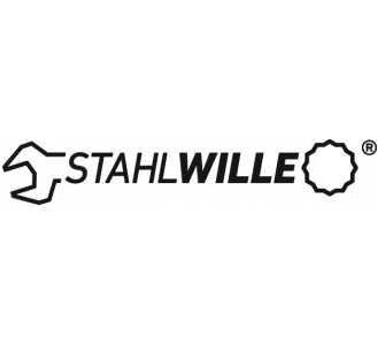 Logotipo blanco y negro de STAHLWILLE con una llave inglesa y un círculo.