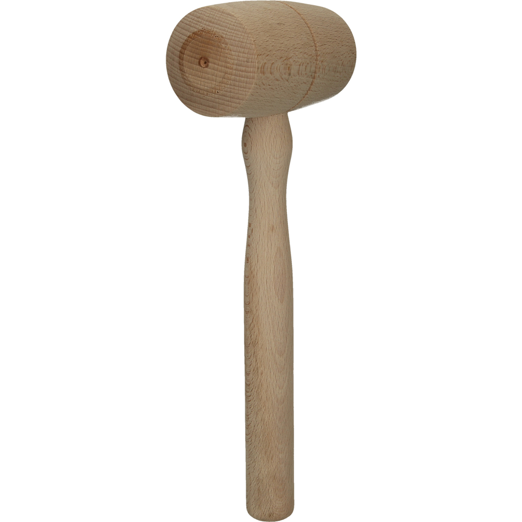 Holzhammer mit zylindrischem Kopf und Griff. Der Hintergrund ist weiß.
