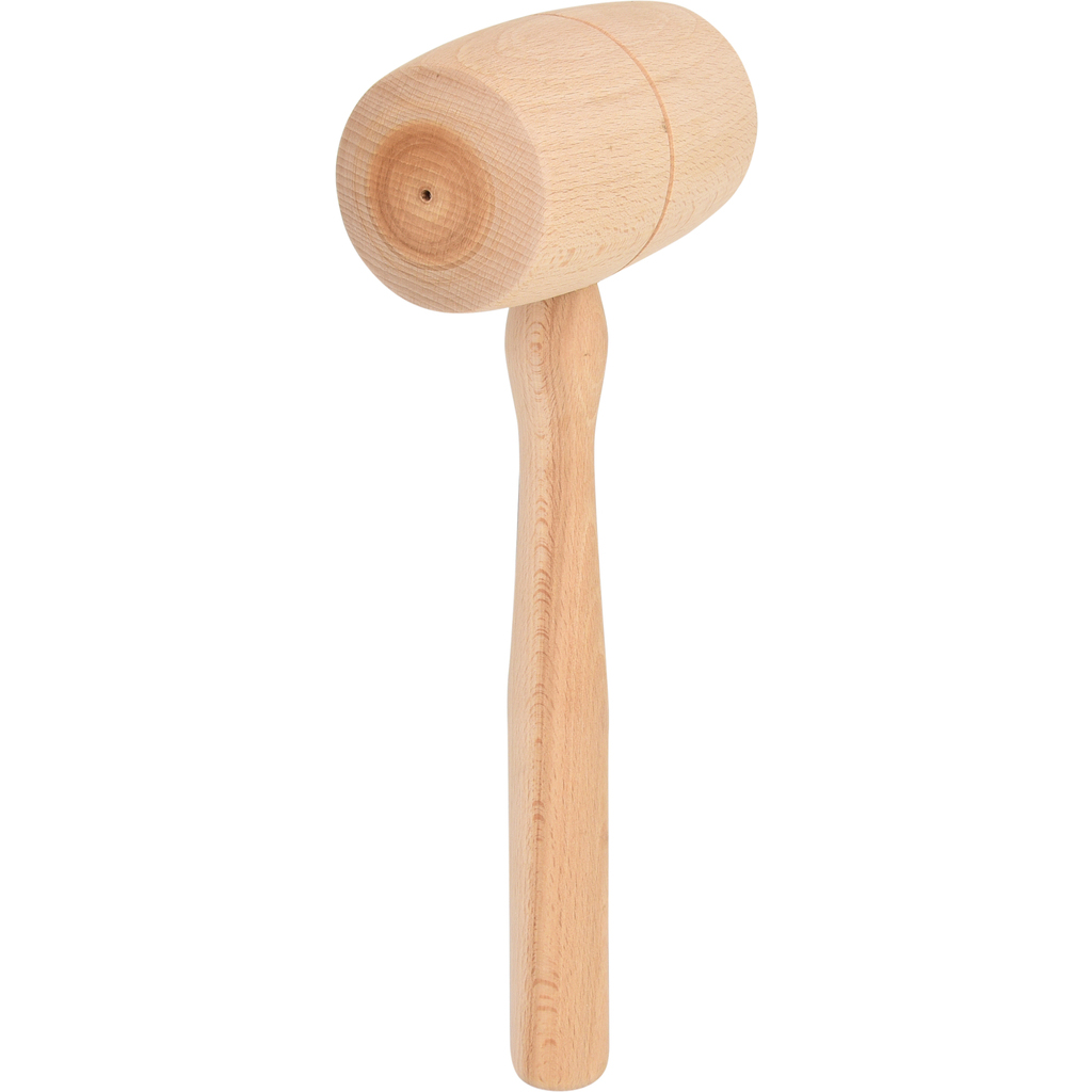 Holzhammer mit zylindrischem Kopf und Griff. Der Hintergrund ist weiß.