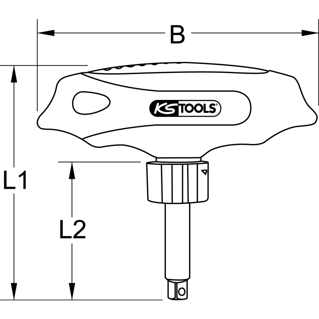 Schwarzer und silberner T-Griff-Schlüssel mit dem KS TOOLS Logo.