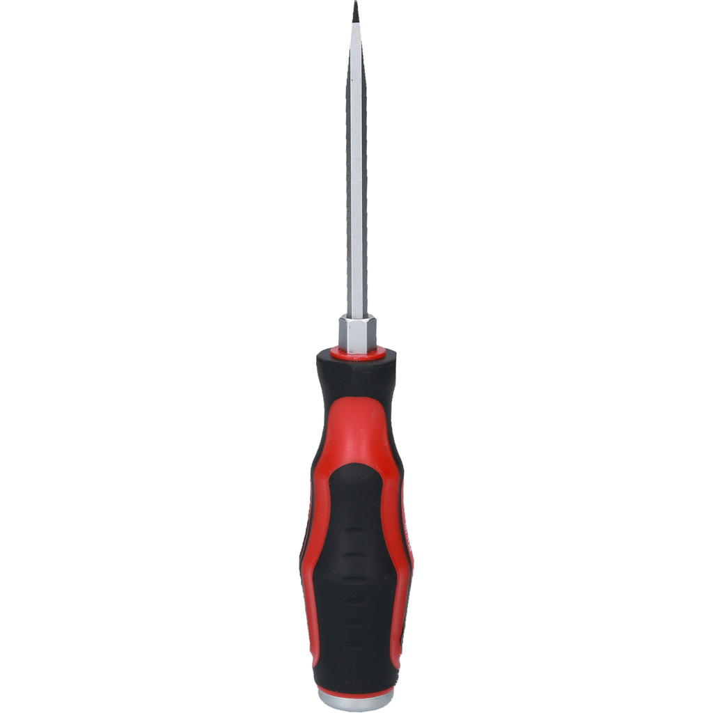 Ein Reißnadel mit schwarz-rotem Griff und silberner Spitze.