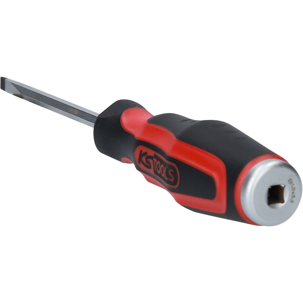 Schlitzschraubendreher mit schwarz-rotem Griff und KS TOOLS Logo.