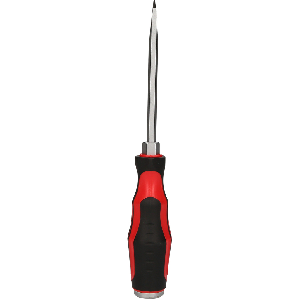 Ein rot-schwarzer Schraubendreher mit spitzer Spitze. Auf dem Griff steht KS TOOLS.