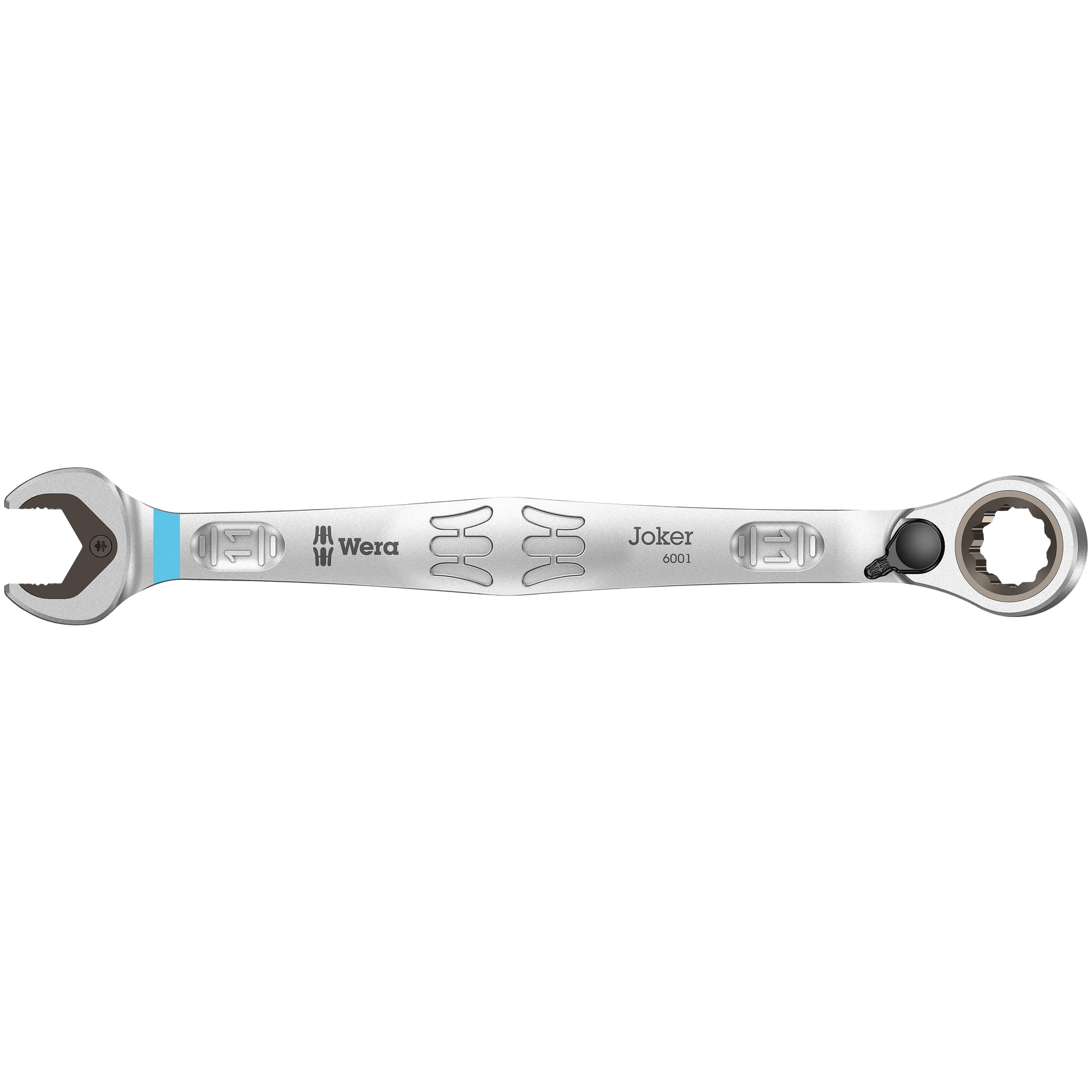 Klucz Wera Joker. Srebrny klucz z czarnym i niebieskim akcentem.